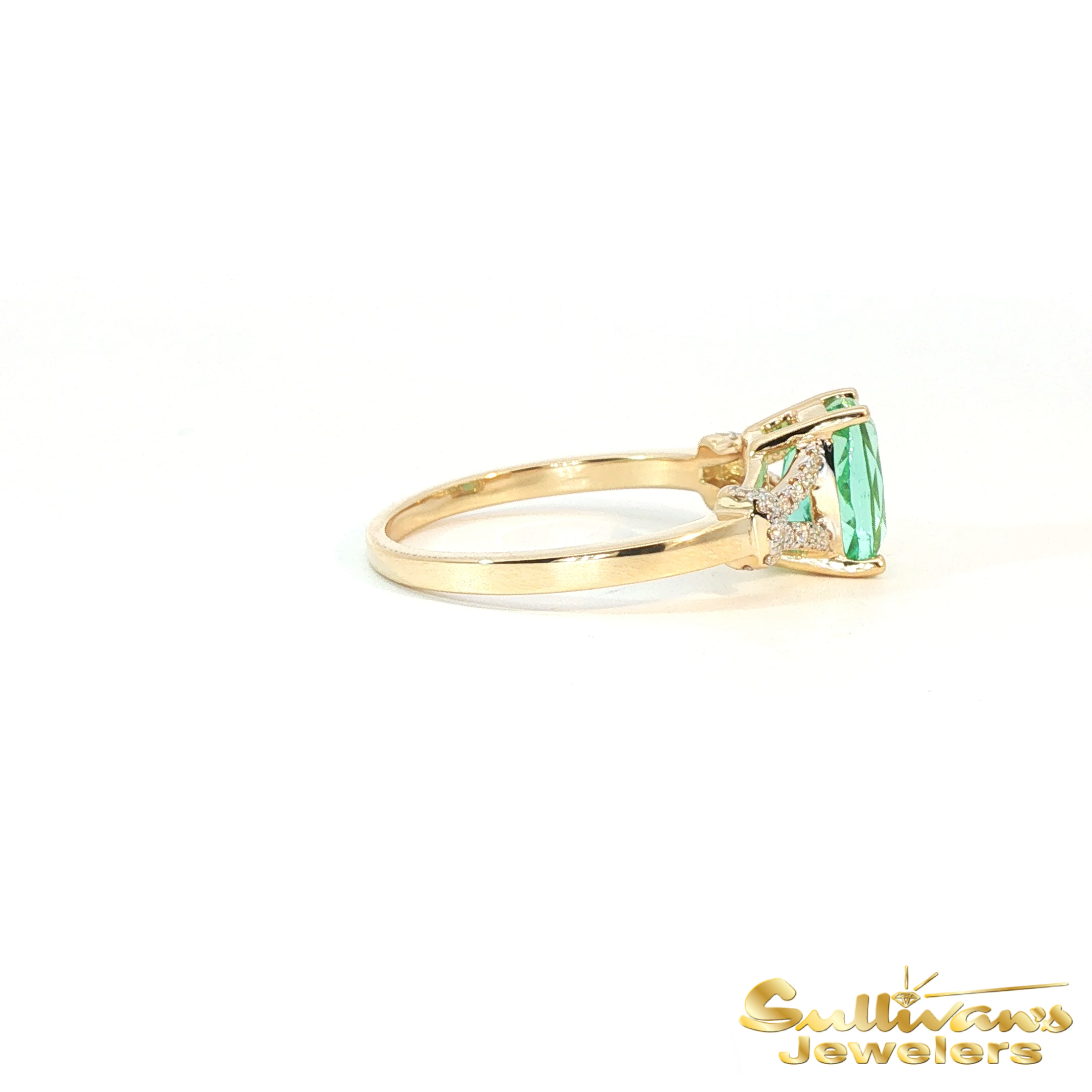 14K Yellow Gold Split Green Tourmaline Ring