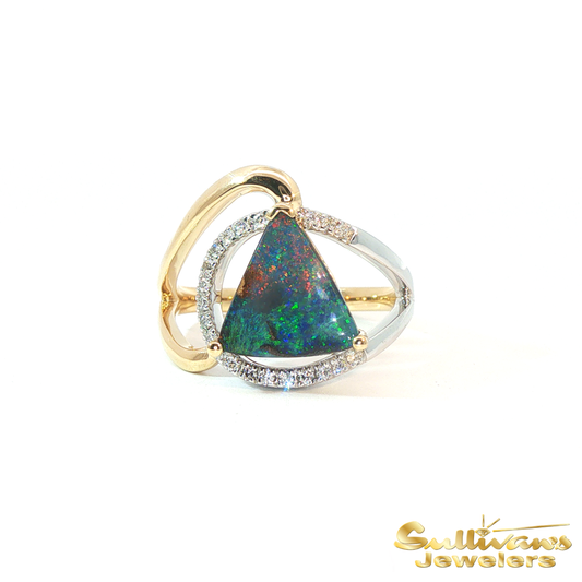 14K Two-Tone Triangle Opal Ring
