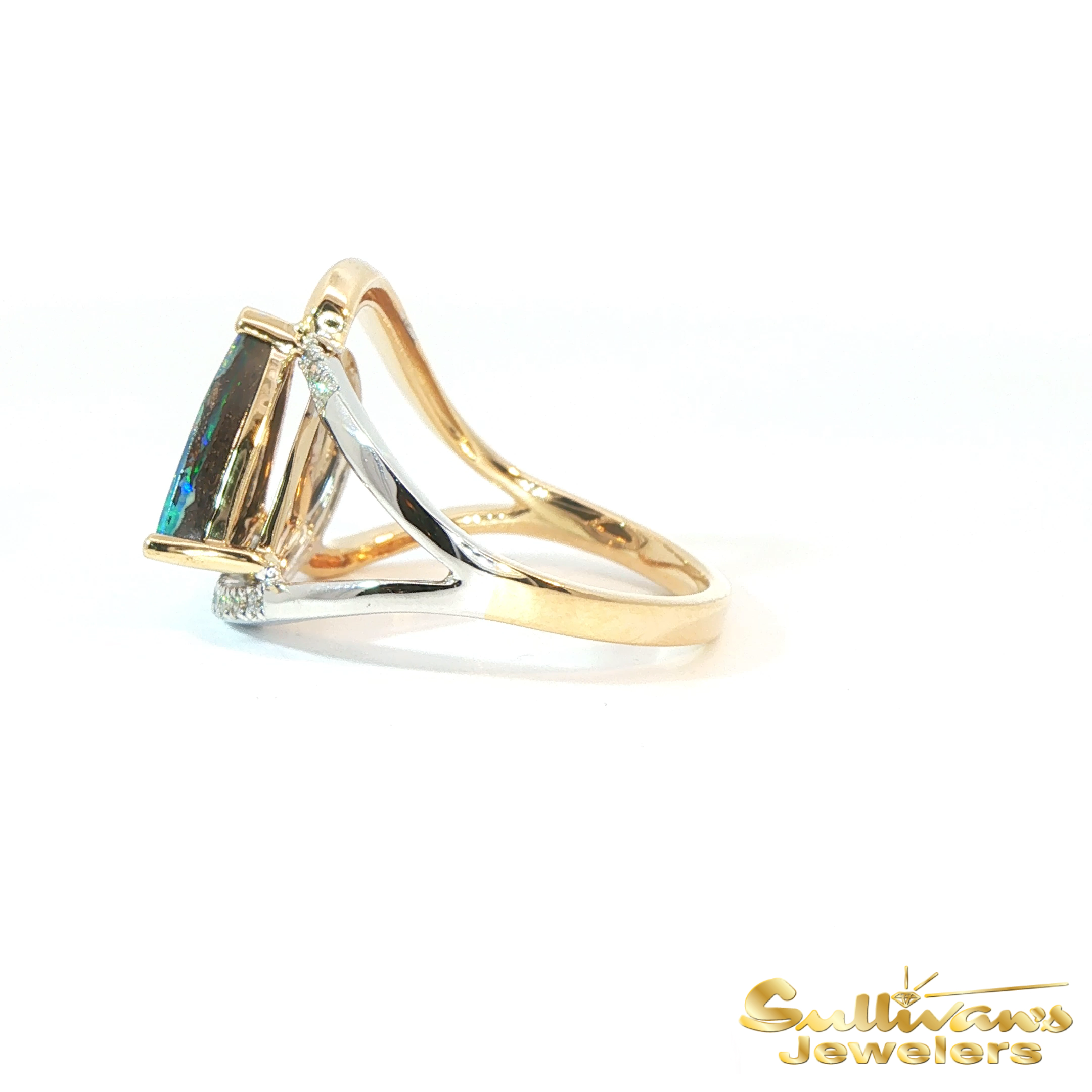14K Two-Tone Triangle Opal Ring