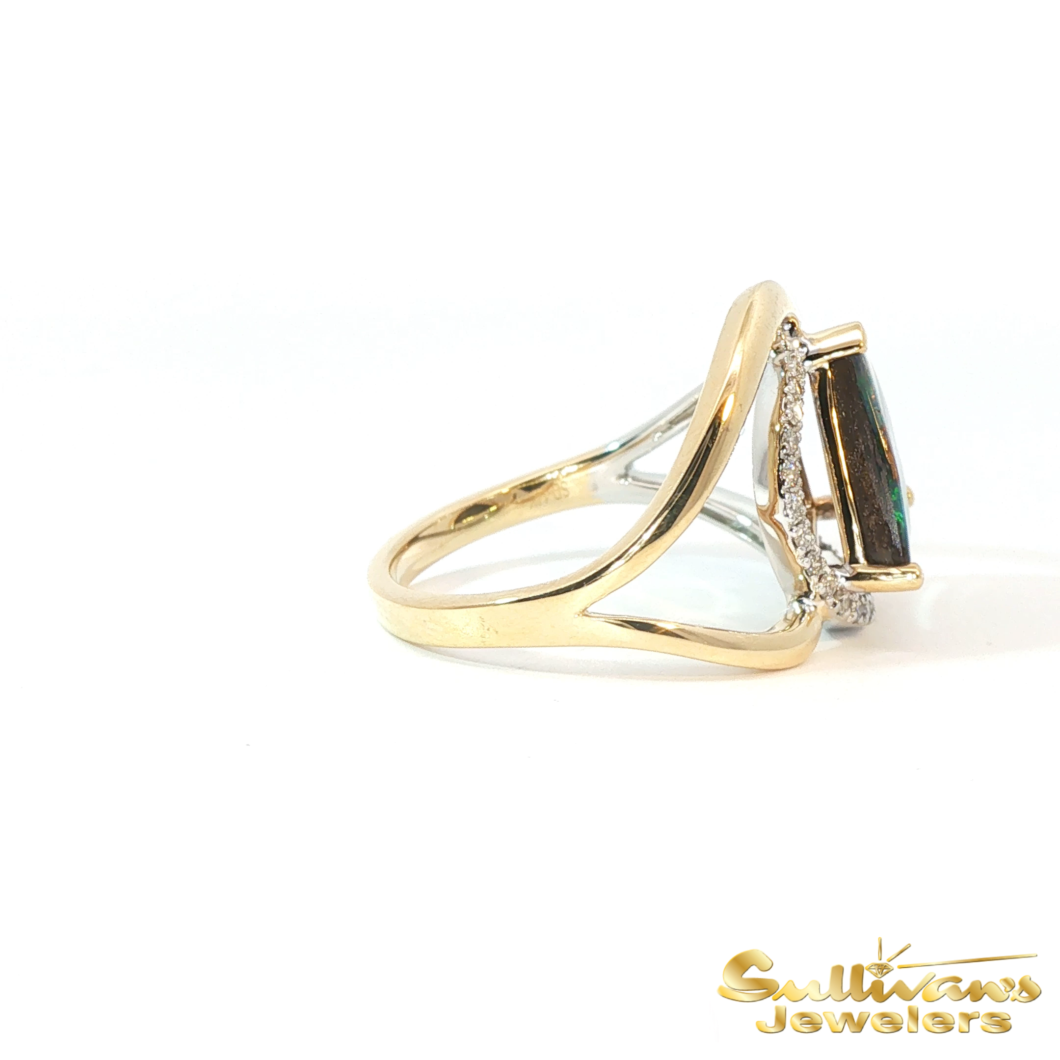 14K Two-Tone Triangle Opal Ring