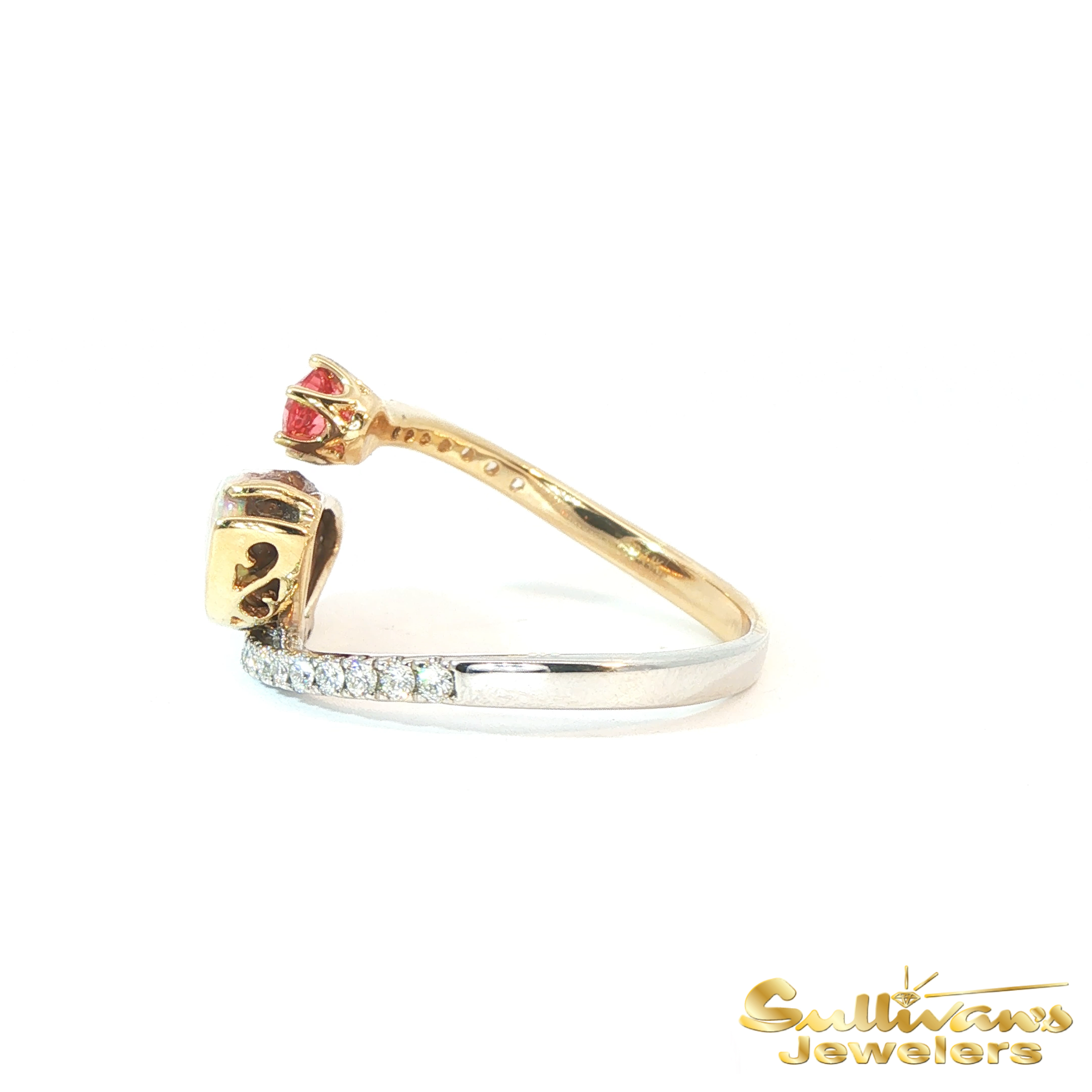 14K Two-Tone Bypass Opal and Pink Spinel Ring
