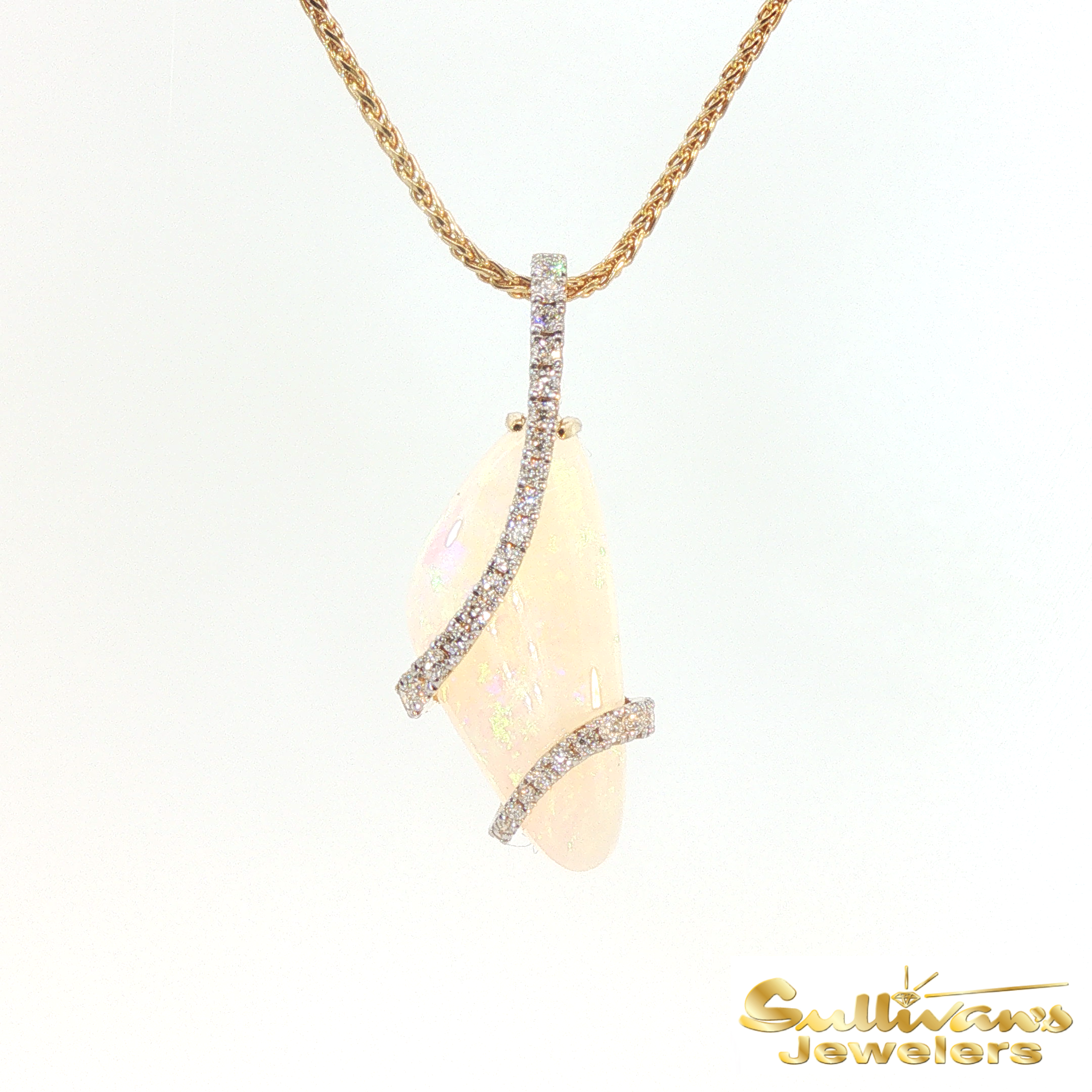 14K Yellow Gold Wrap Opal Pendant
