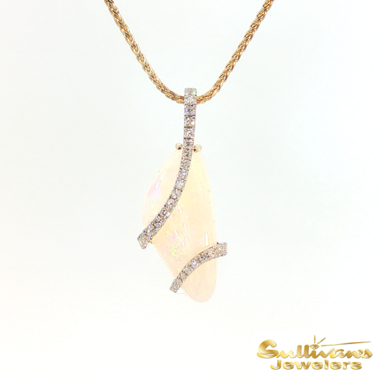 14K Yellow Gold Wrap Opal Pendant