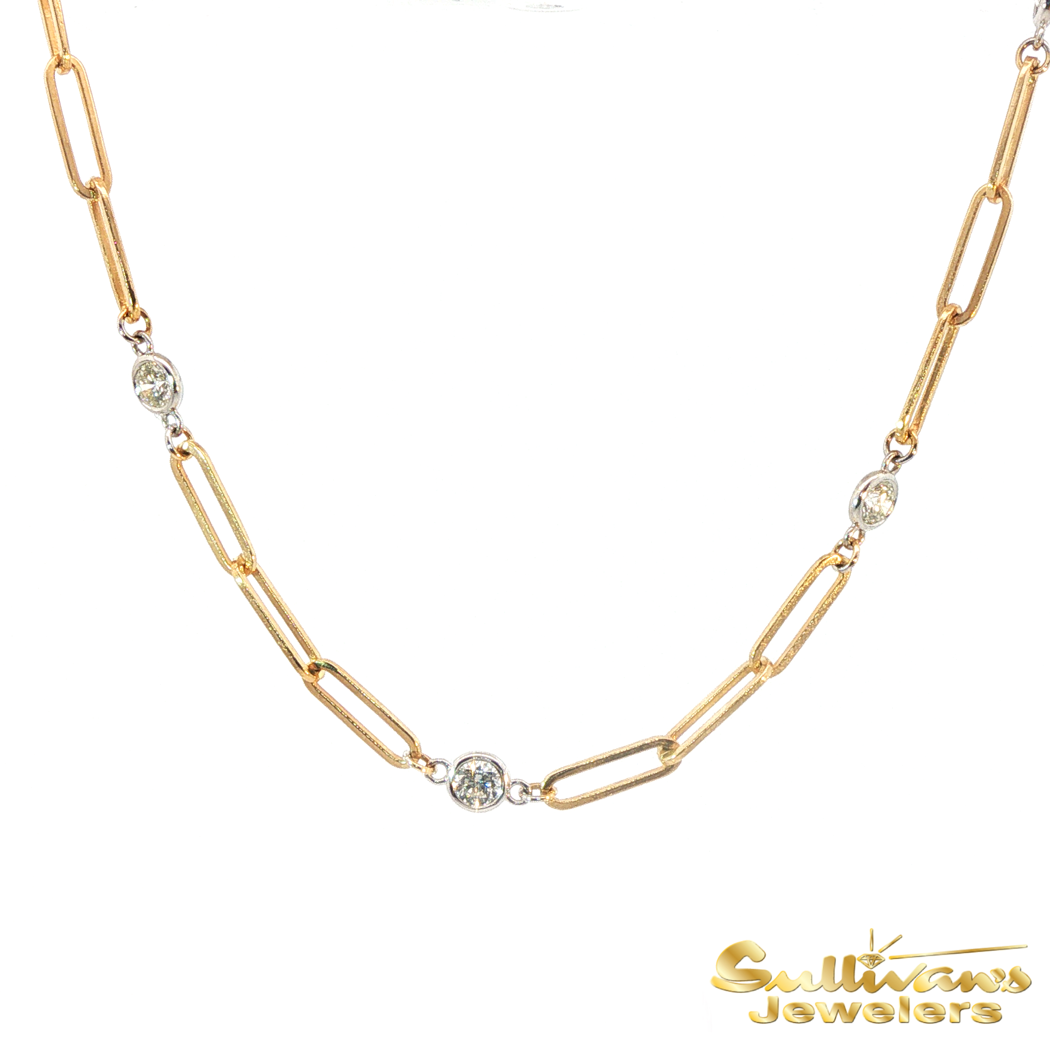 14K Two Tone Long Link Diamond Necklace