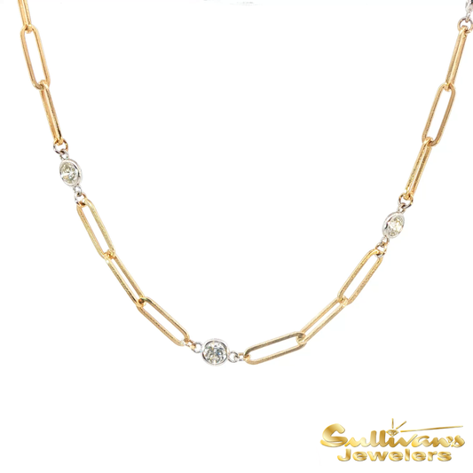 14K Two Tone Long Link Diamond Necklace