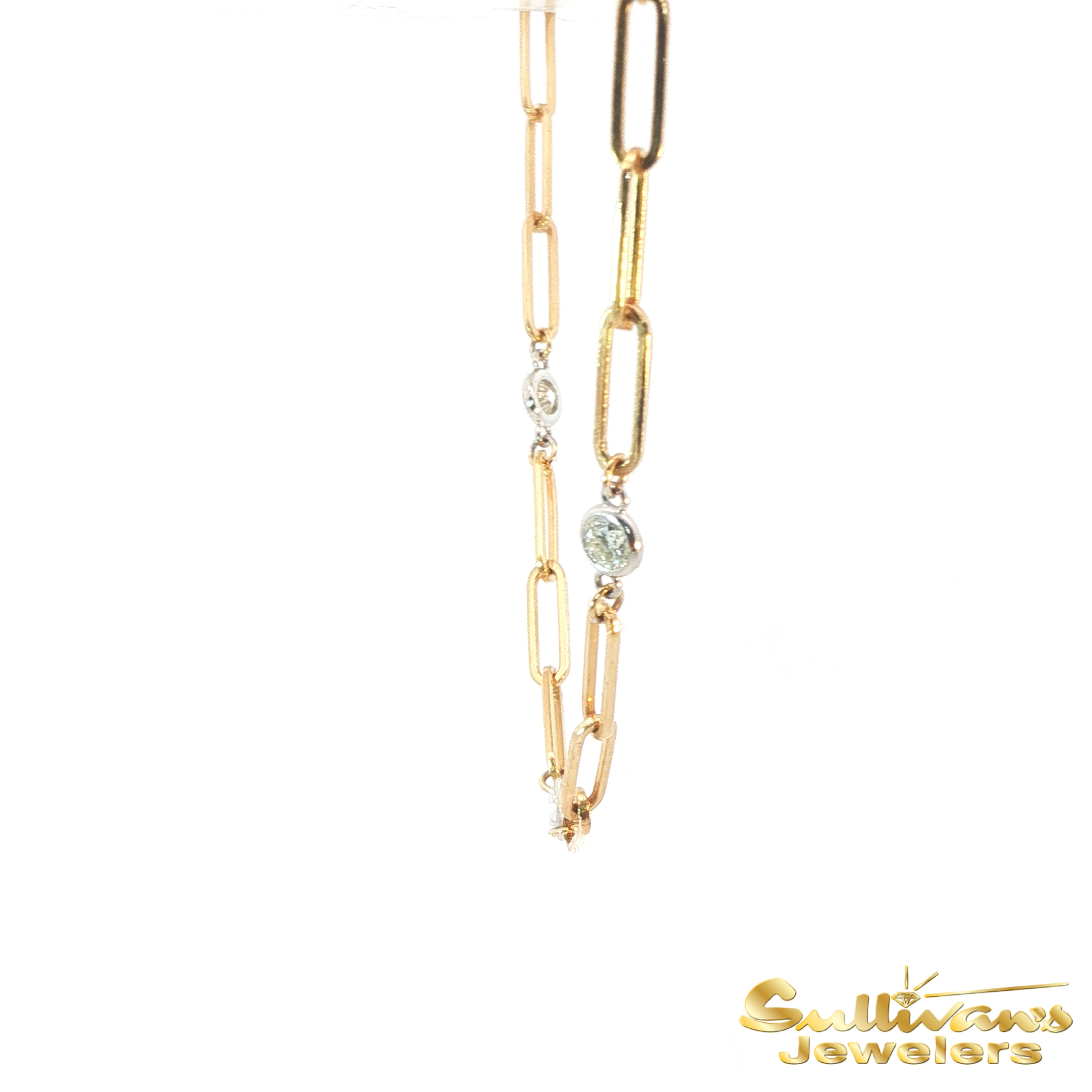 14K Two Tone Long Link Diamond Necklace