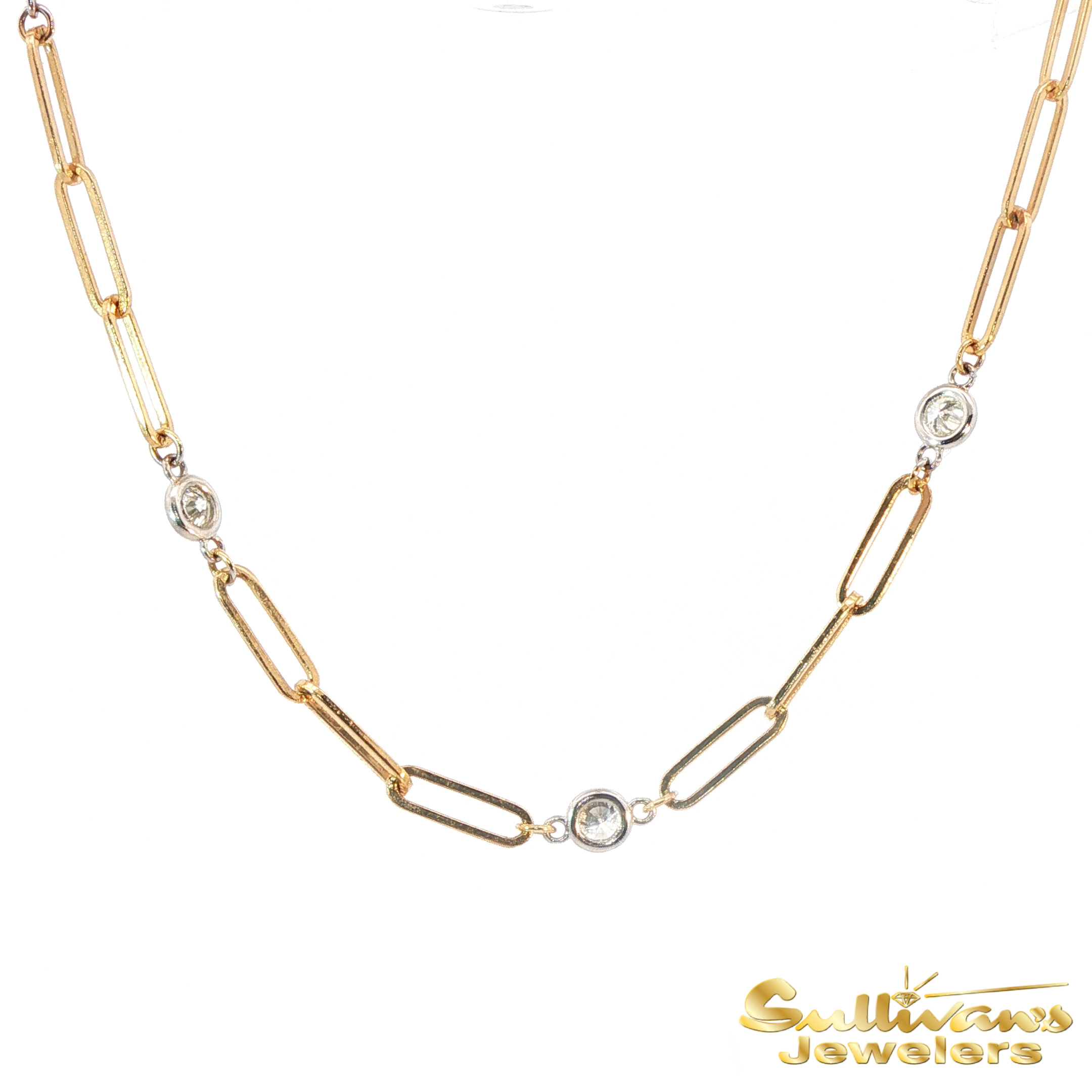14K Two Tone Long Link Diamond Necklace