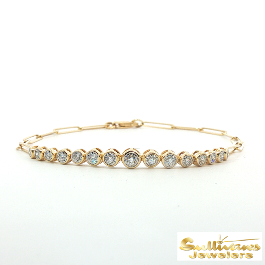 14K Yellow Gold Paperclip Diamond Chain Bracelet
