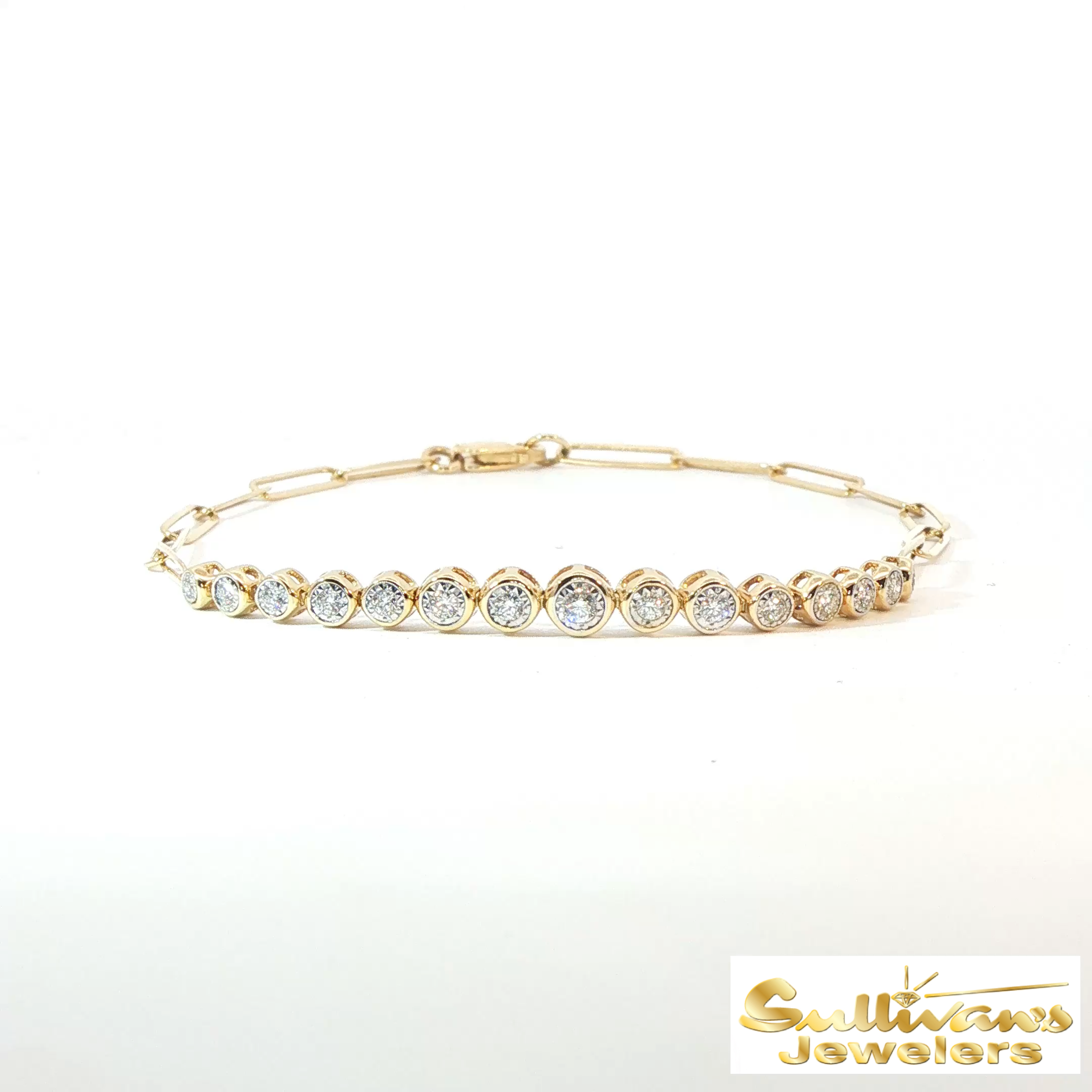14K Yellow Gold Paperclip Diamond Chain Bracelet