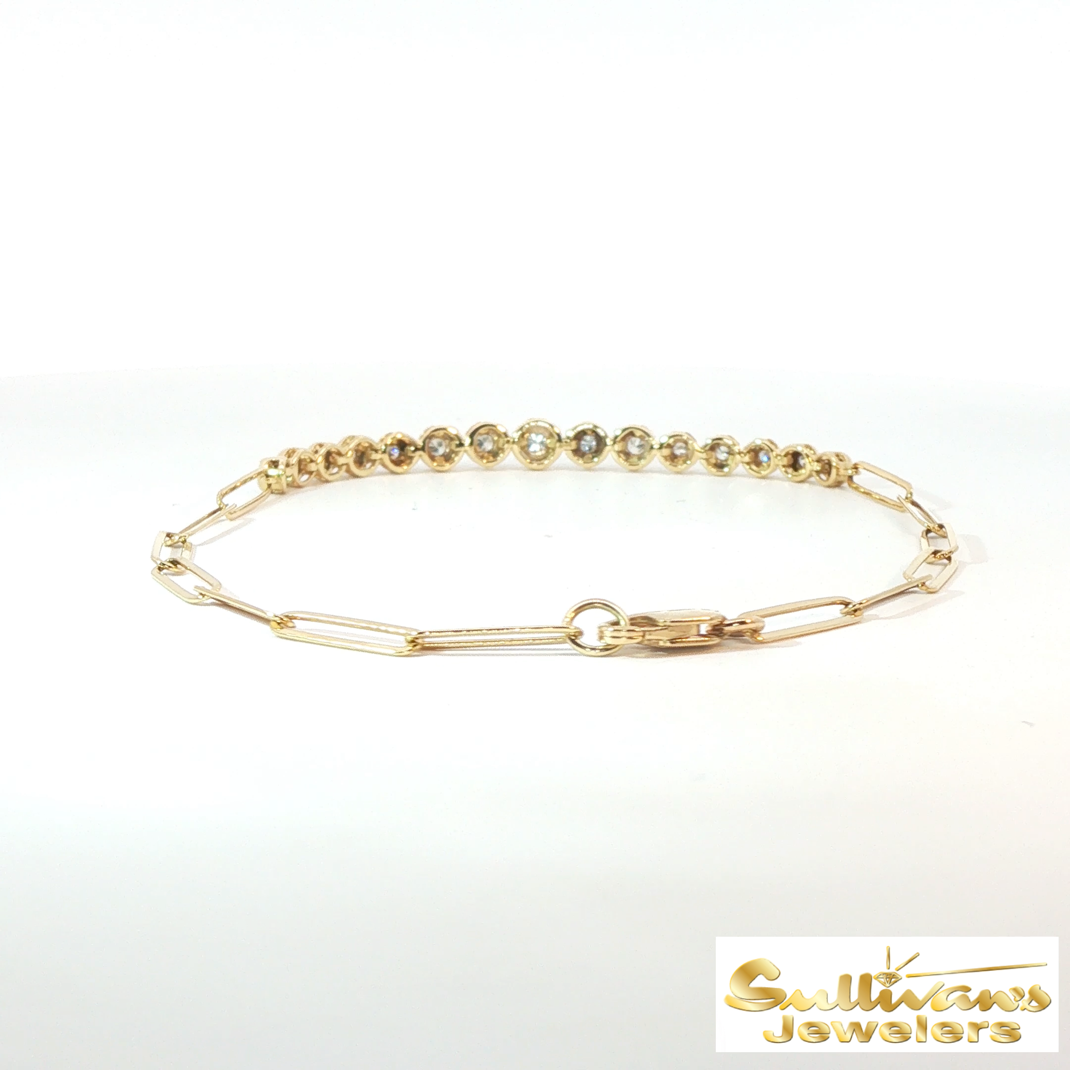 14K Yellow Gold Paperclip Diamond Chain Bracelet