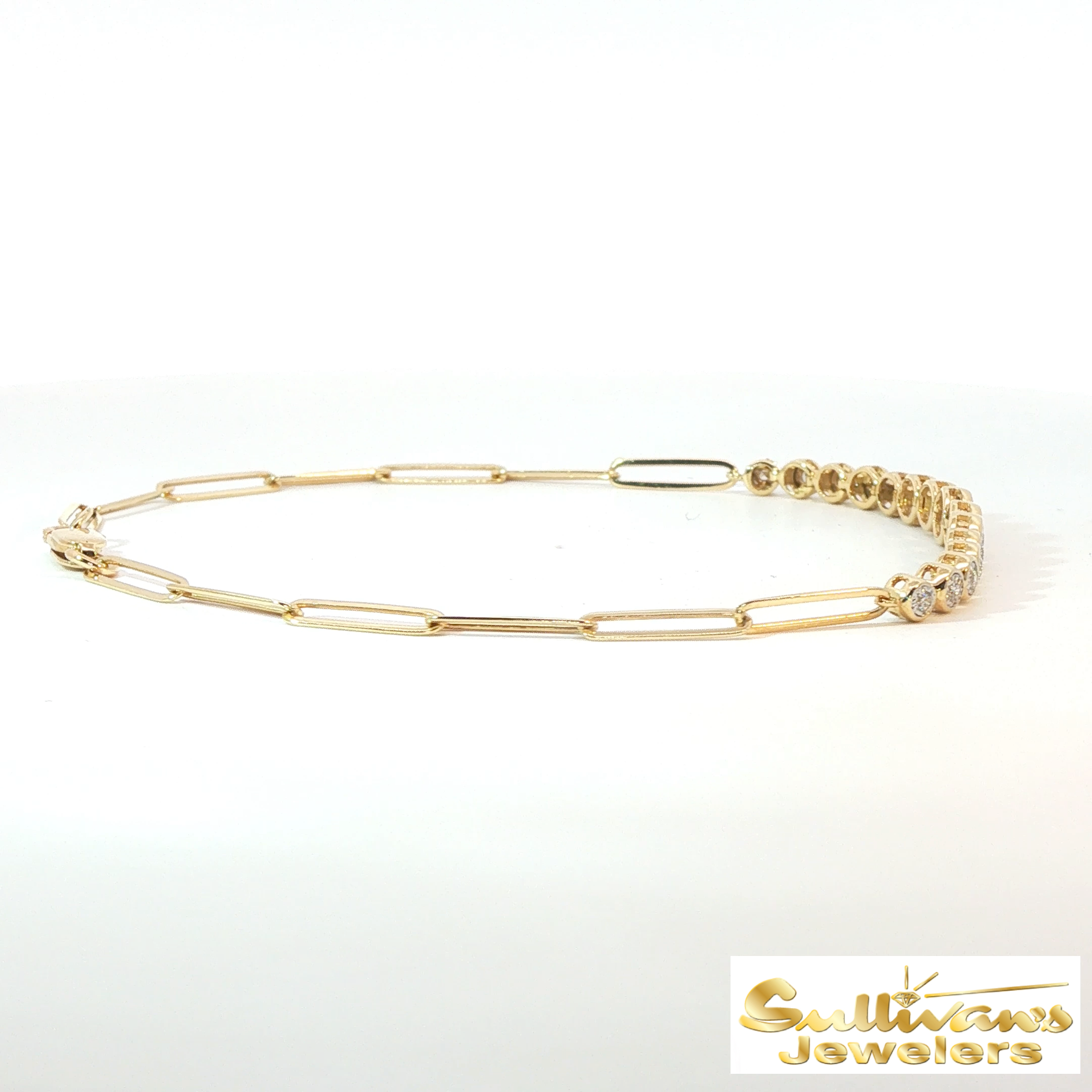 14K Yellow Gold Paperclip Diamond Chain Bracelet