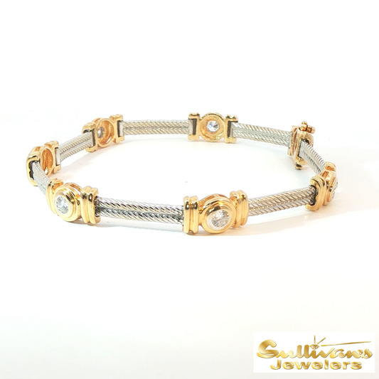 14K Two-Tone Diamond Bezel Bracelet
