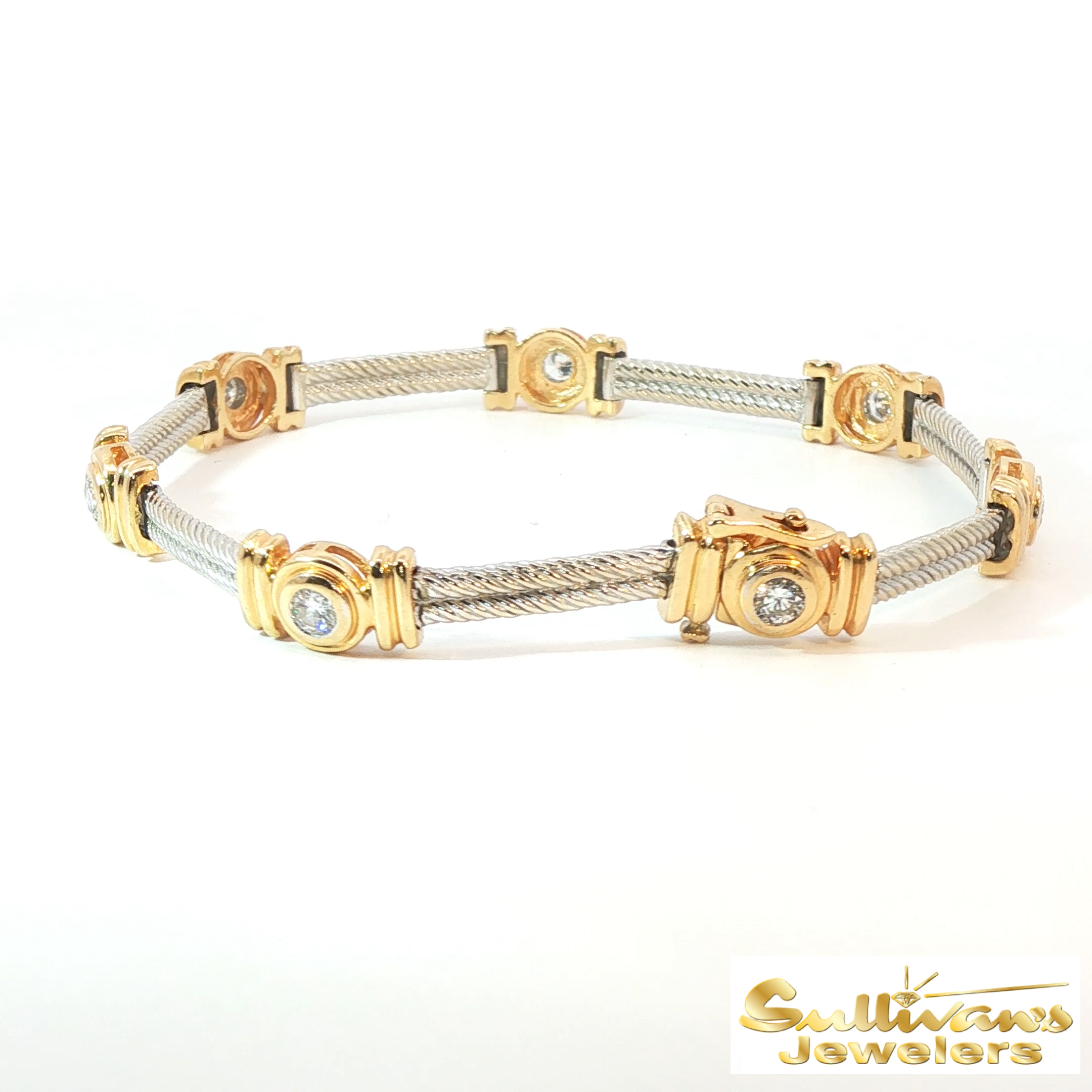 14K Two-Tone Diamond Bezel Bracelet