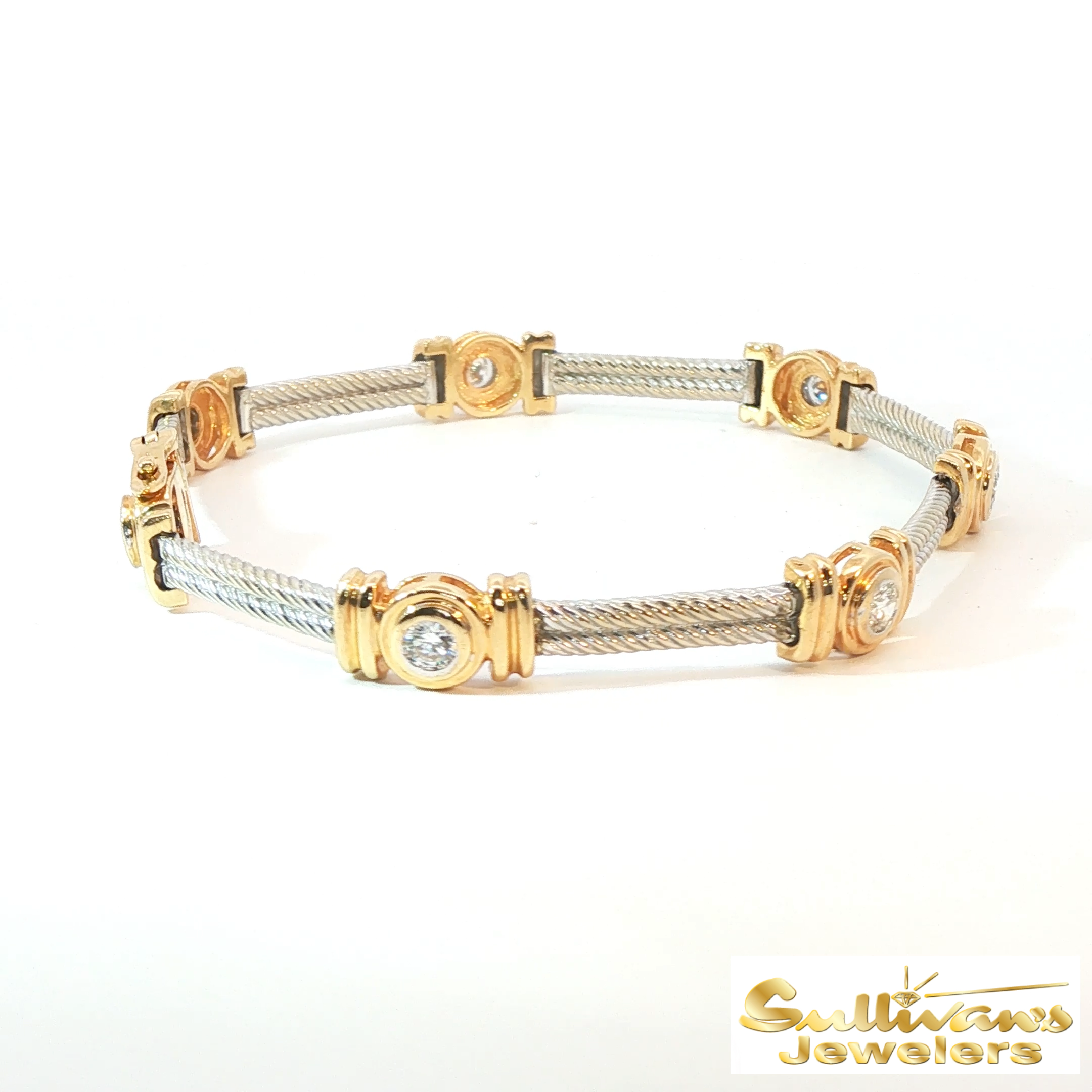 14K Two-Tone Diamond Bezel Bracelet