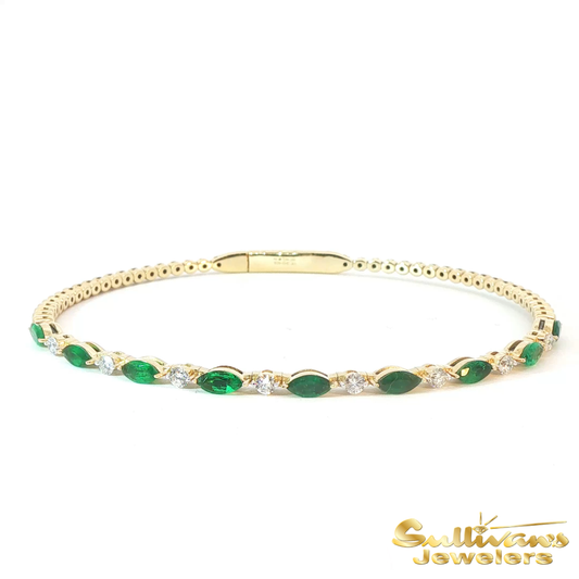 14K Yellow Gold Emerald Flex Bangle