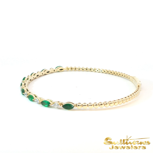 14K Yellow Gold Emerald Flex Bangle