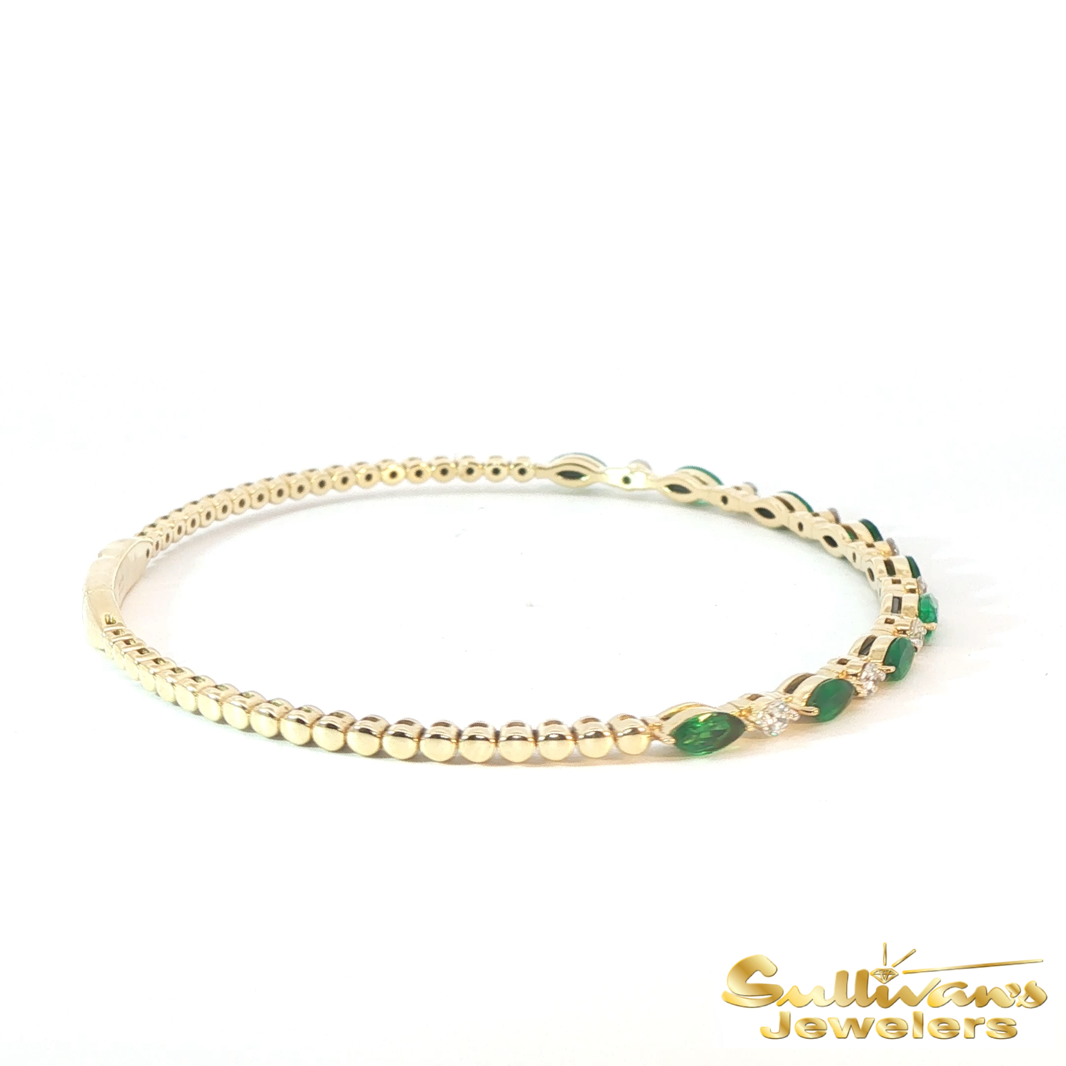14K Yellow Gold Emerald Flex Bangle