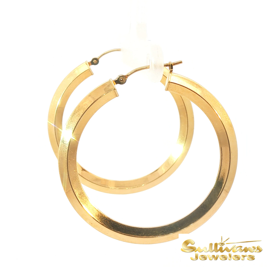 18K Yellow Gold Wedge Hoop Earrings
