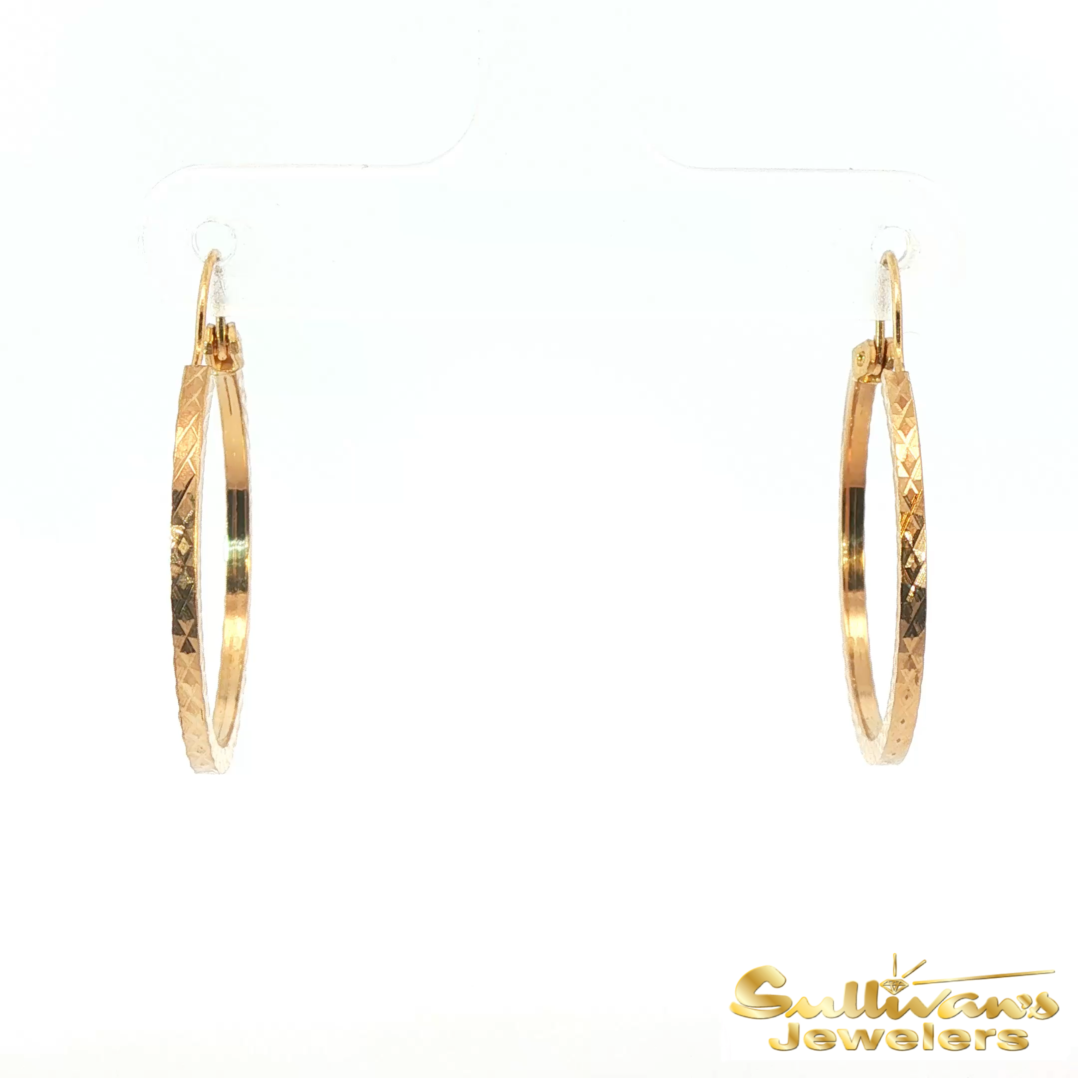 14K Yellow Gold Diamond Cut Hoop Earrings