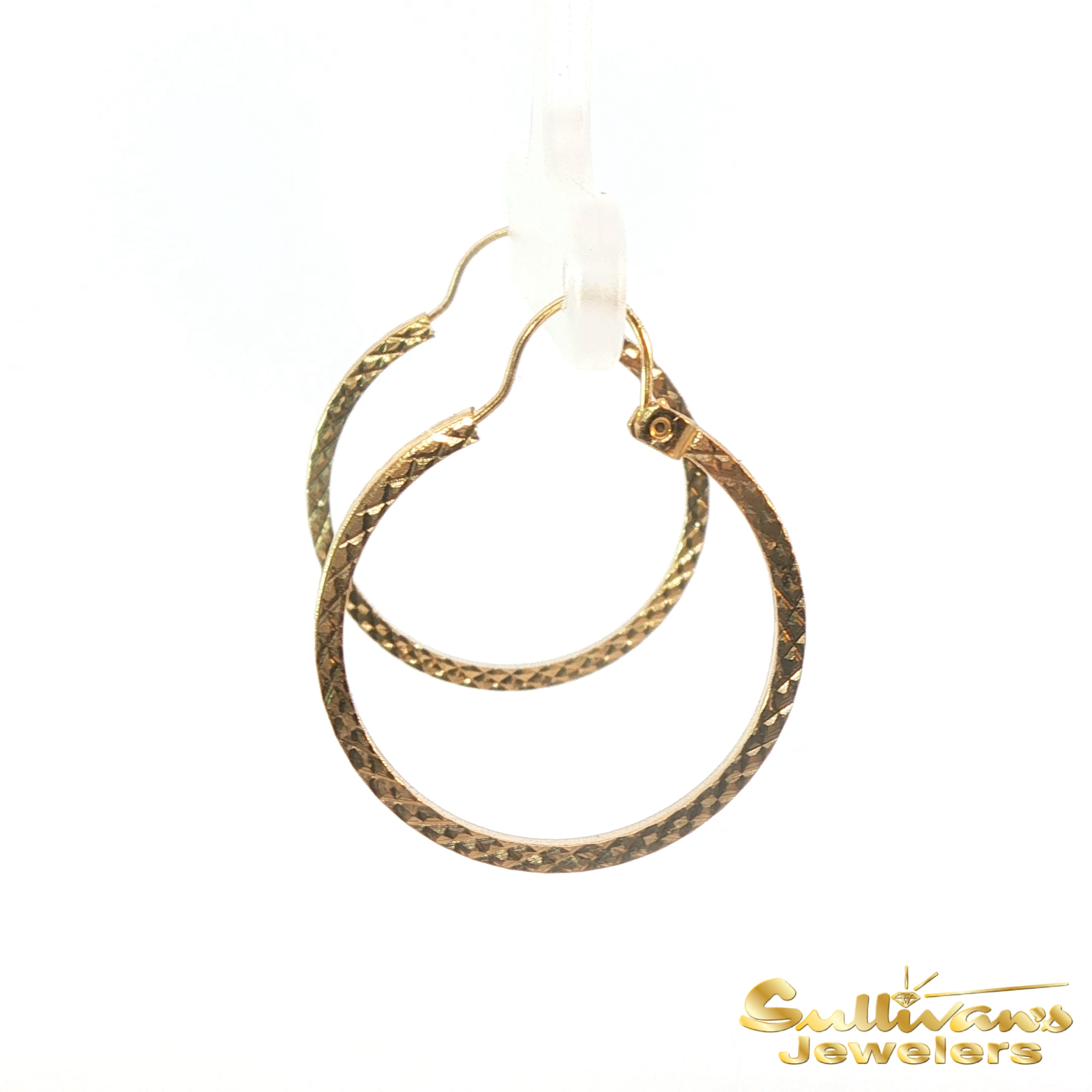 14K Yellow Gold Diamond Cut Hoop Earrings