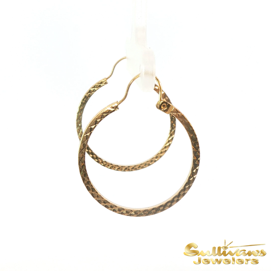 14K Yellow Gold Diamond Cut Hoop Earrings