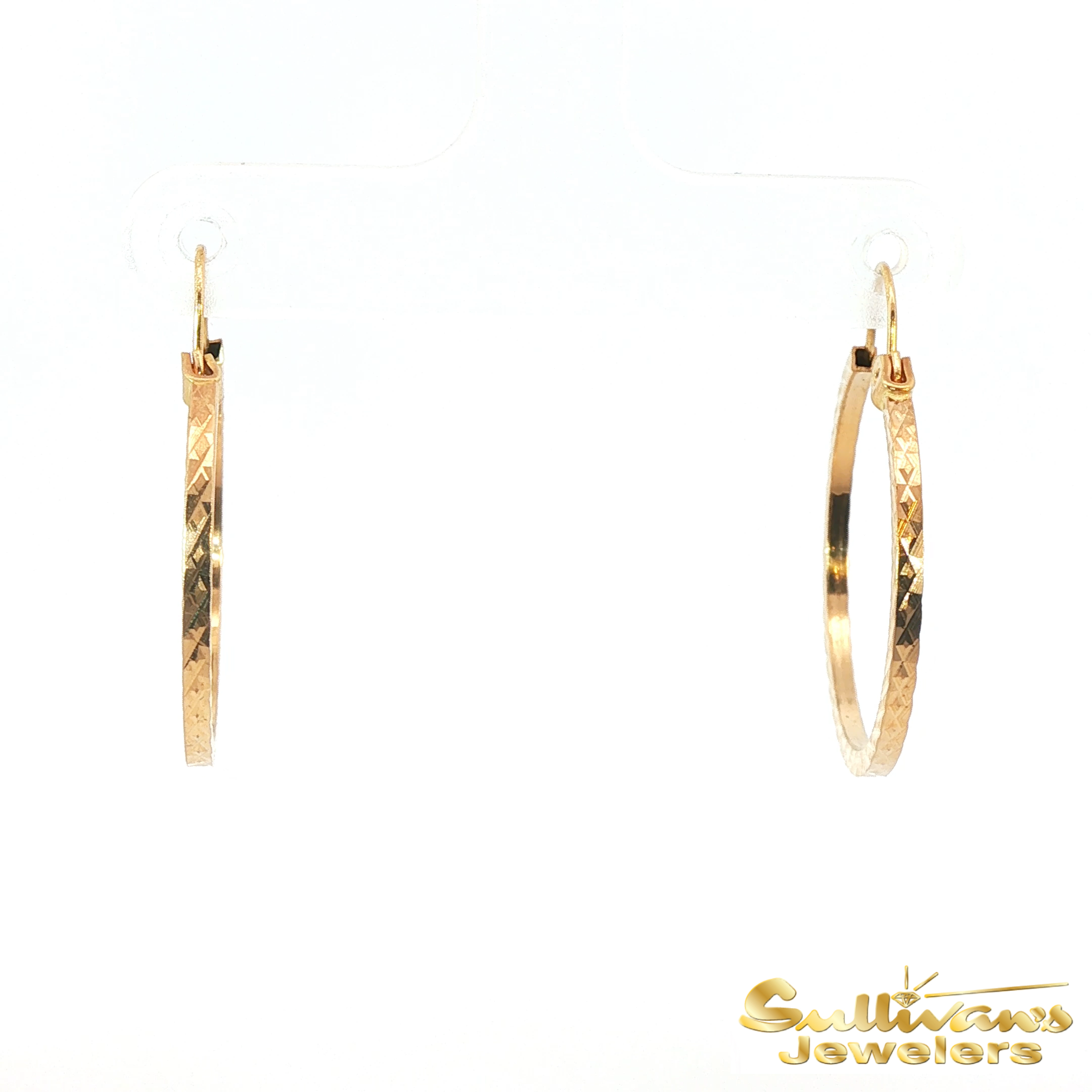 14K Yellow Gold Diamond Cut Hoop Earrings