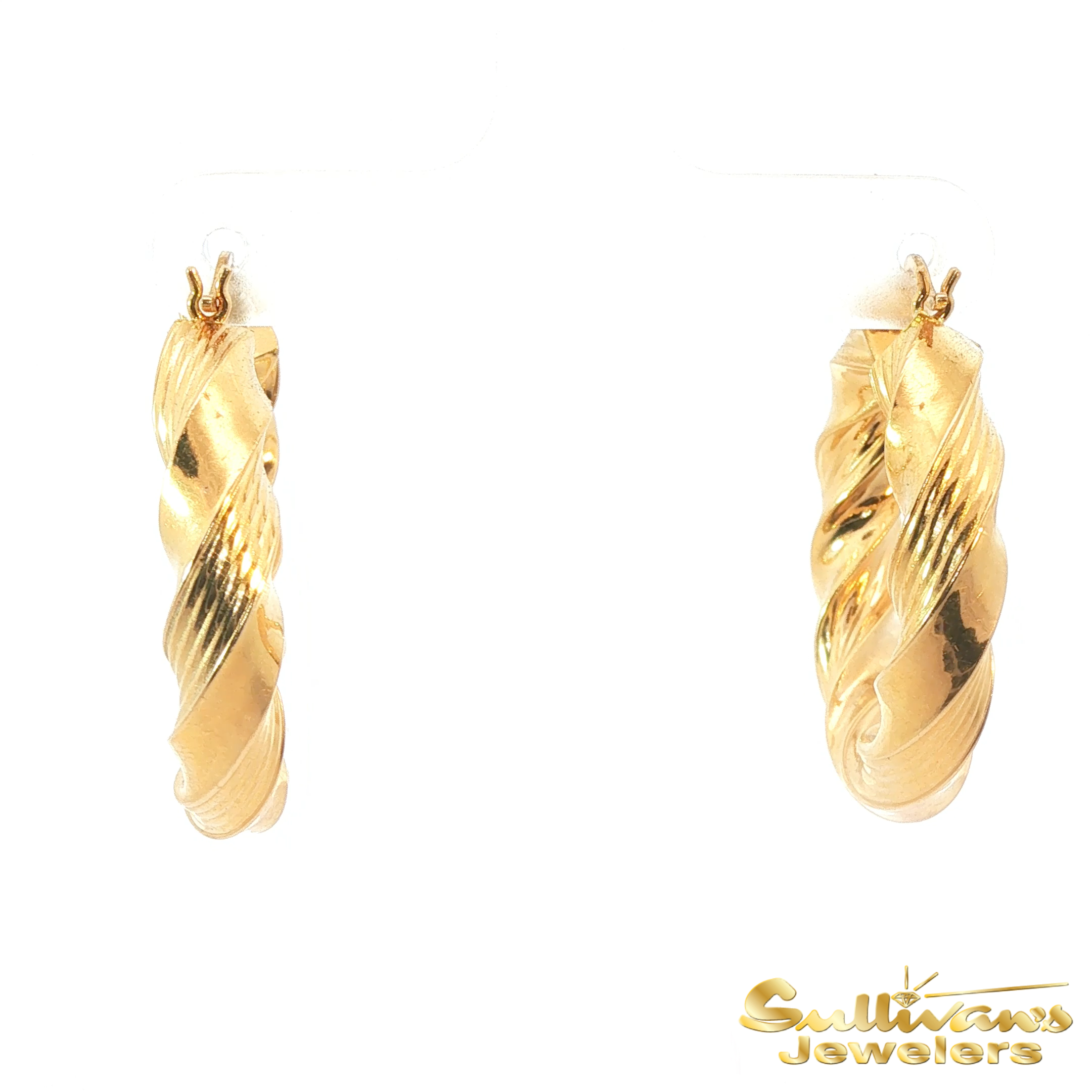 14K Yellow Gold Grooved Hoop Earrings