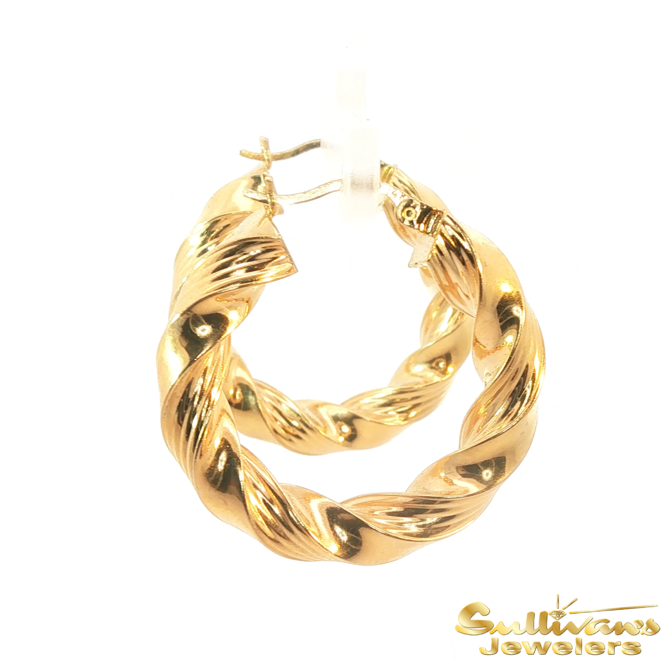 14K Yellow Gold Grooved Hoop Earrings