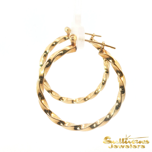 14K Yellow Gold Tubular Twist Hoops