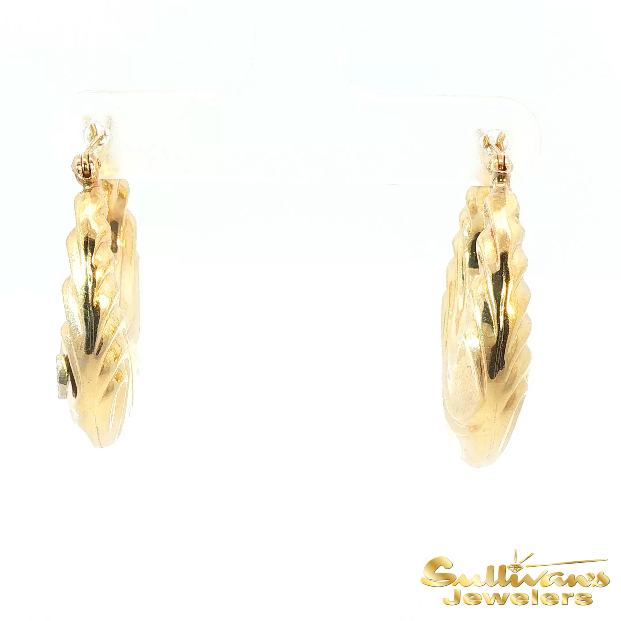 14K Yellow Gold Puff Diamond Hoop Earrings