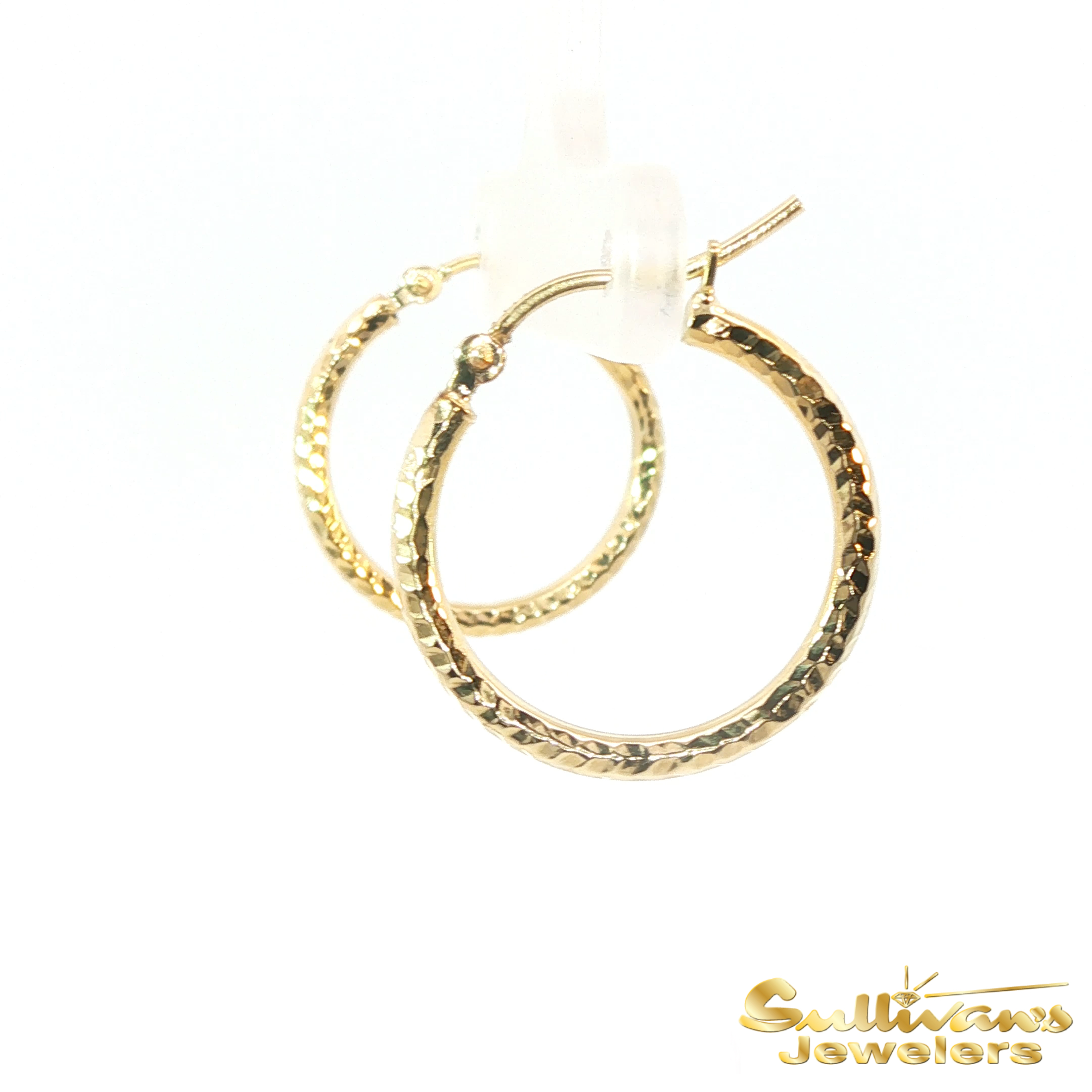 14K Yellow Gold Diamond Cut Hoop Earrings
