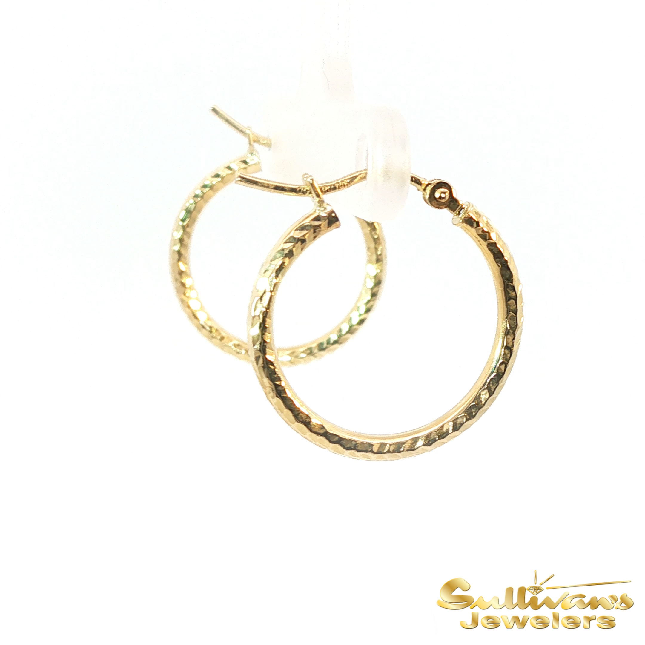 14K Yellow Gold Diamond Cut Hoop Earrings