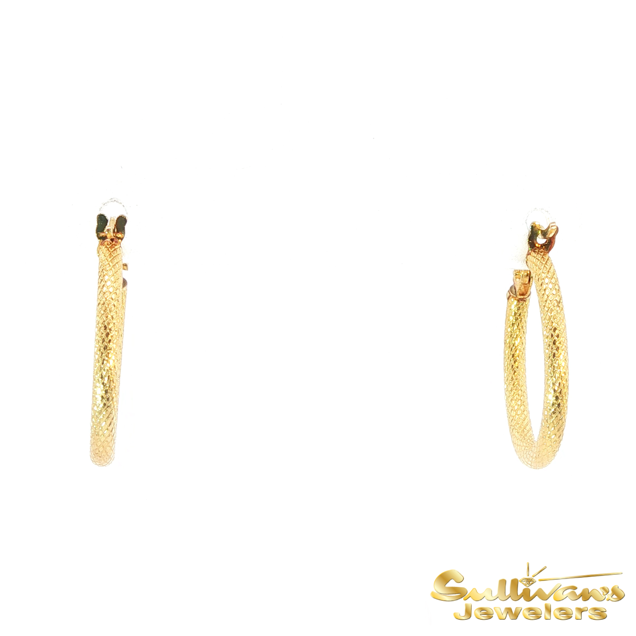 14K Yellow Gold Etched Oval Hoop Earrings