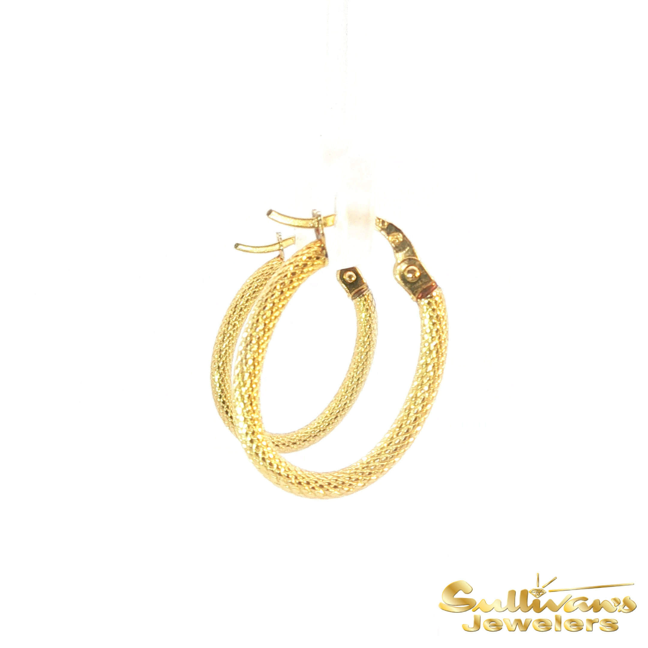 14K Yellow Gold Etched Oval Hoop Earrings