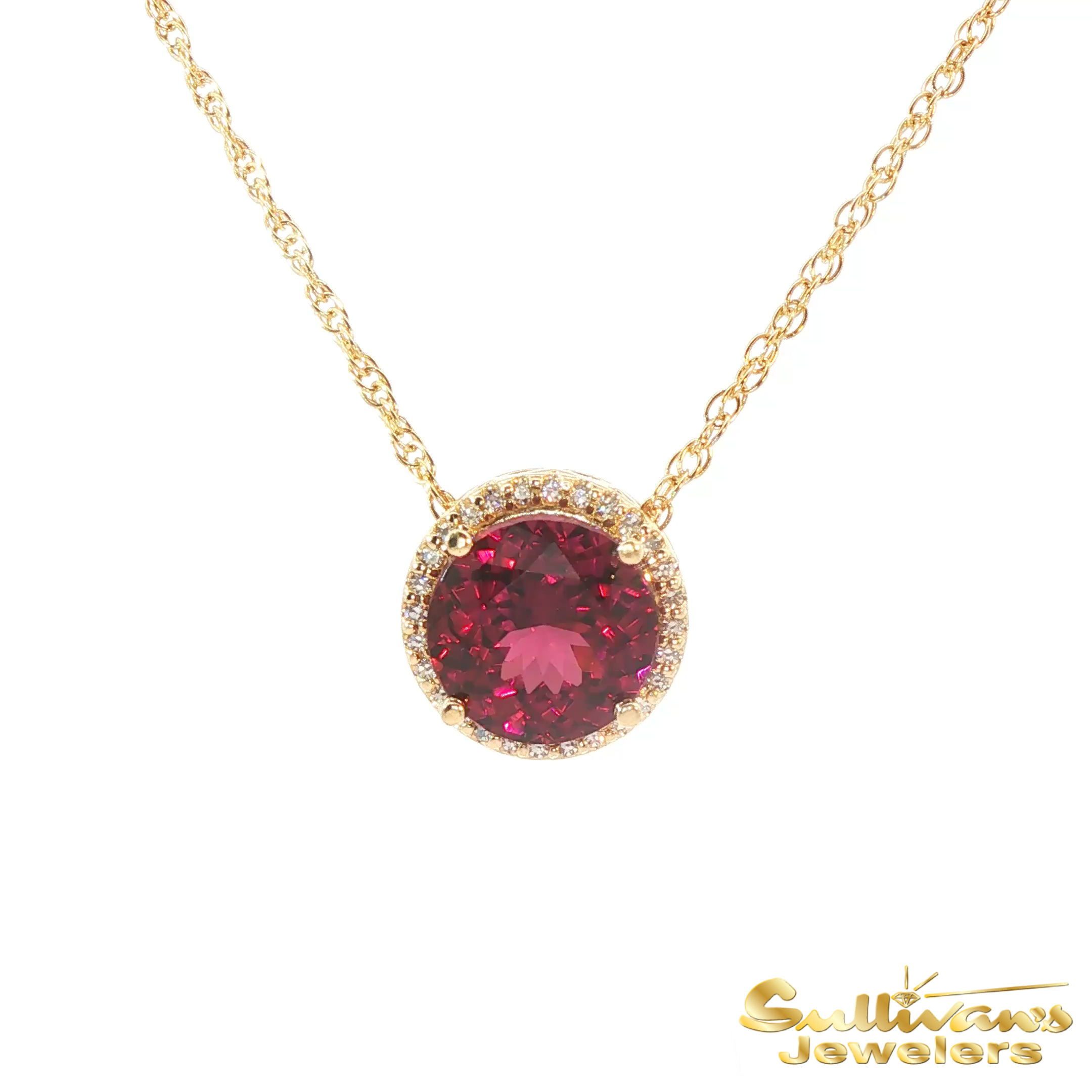 14K Yellow Gold Rhodolite Garnet Halo