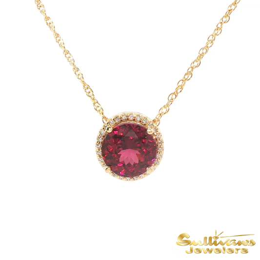 14K Yellow Gold Rhodolite Garnet Halo