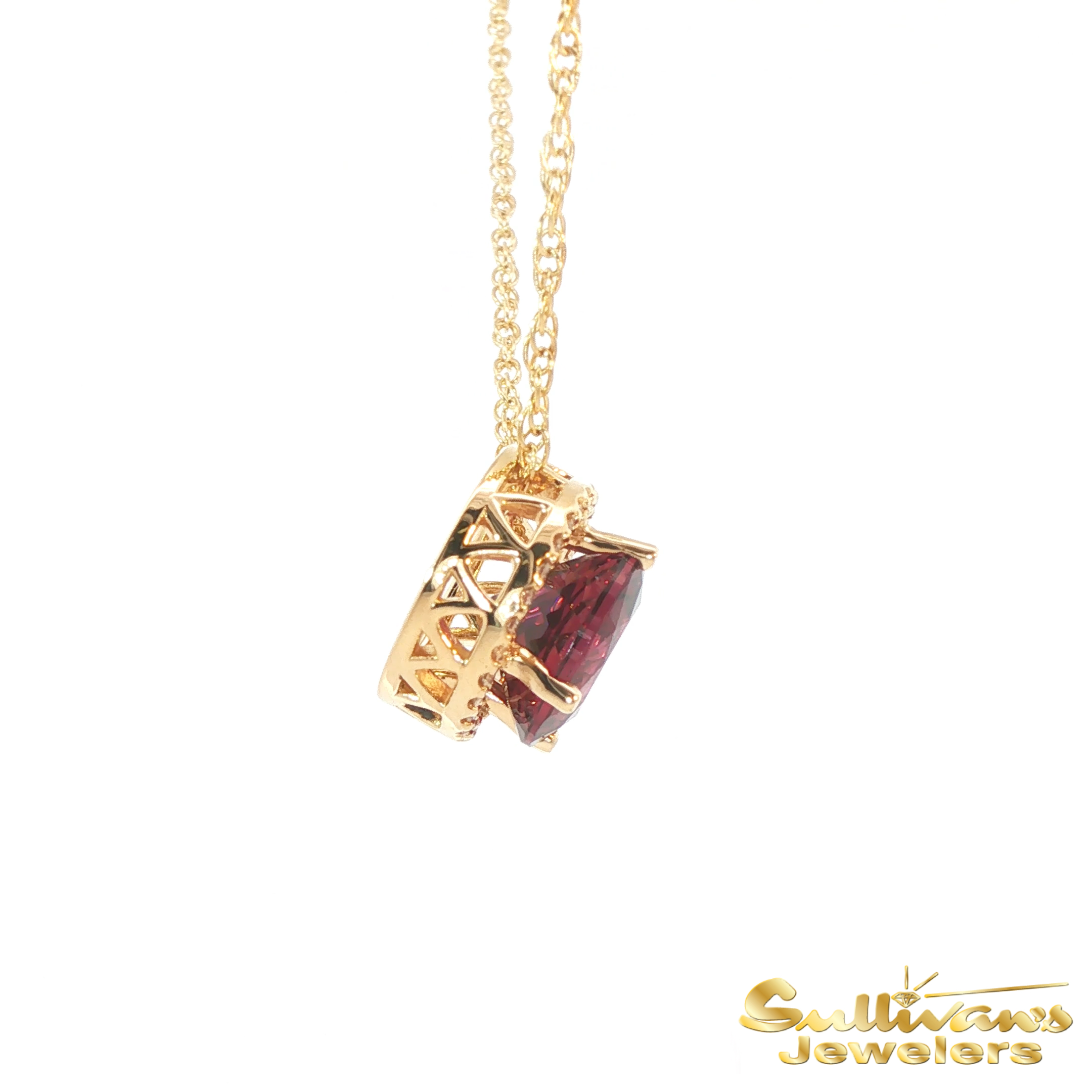 14K Yellow Gold Rhodolite Garnet Halo