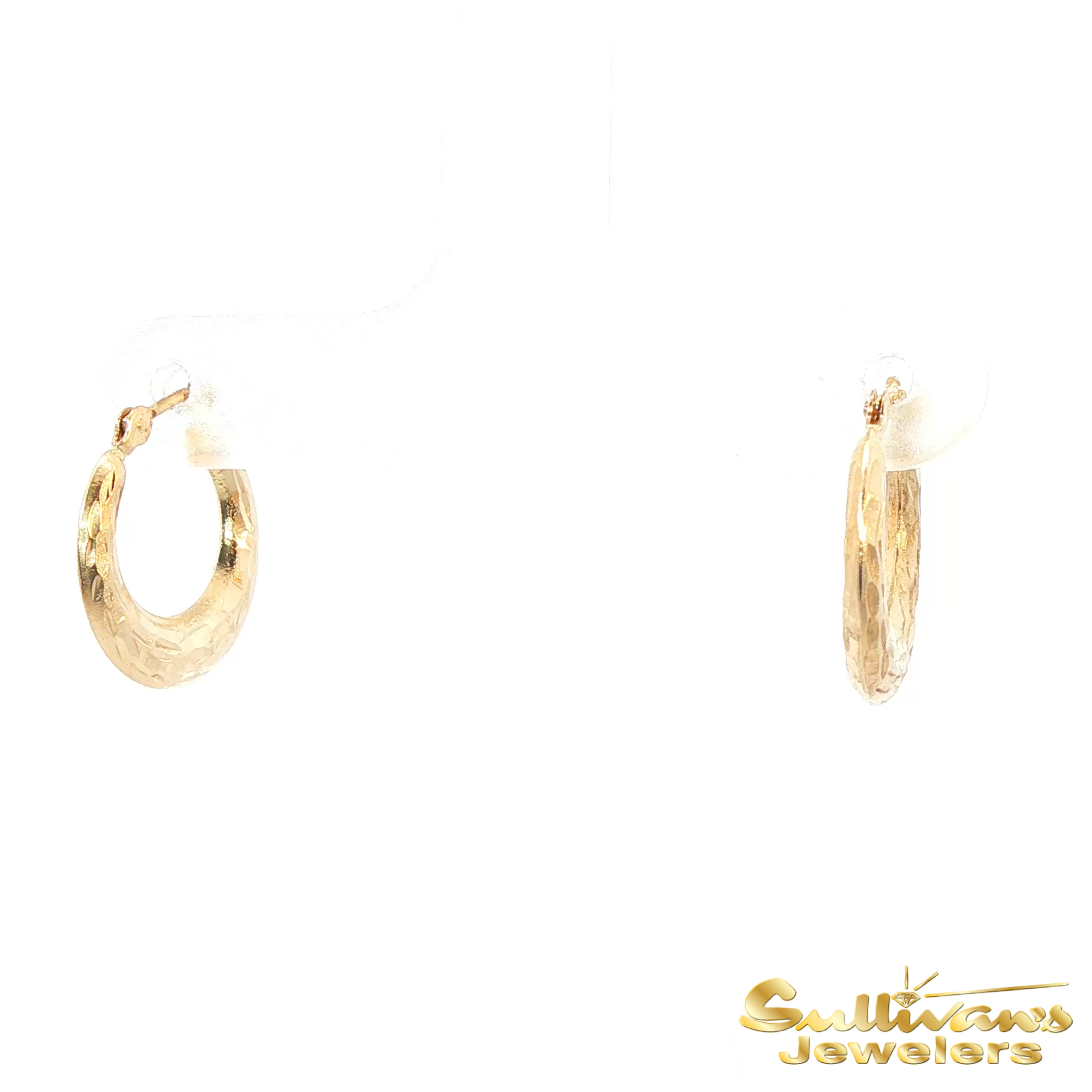 14K Yellow Gold Diamond Cut Hoop Earrings