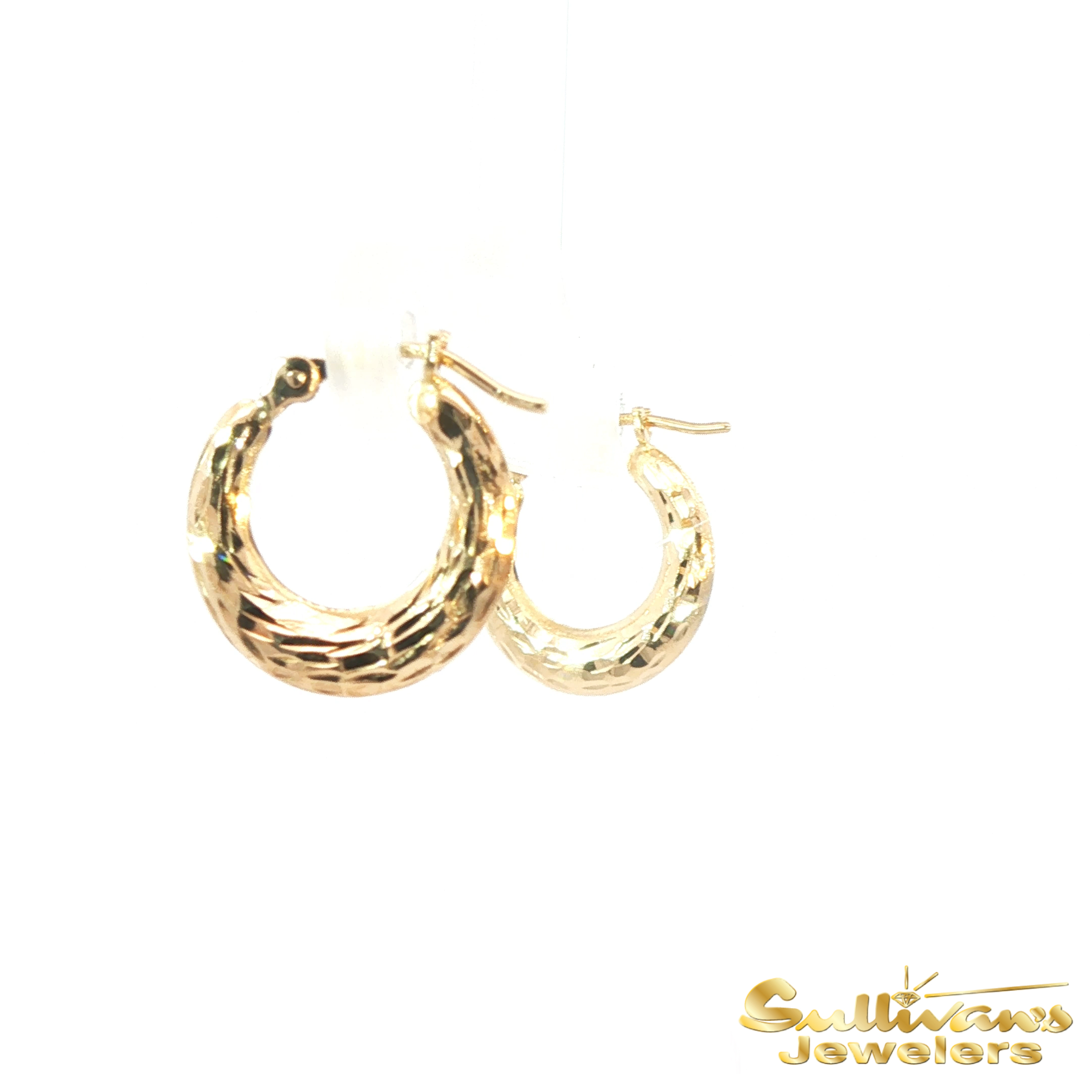 14K Yellow Gold Diamond Cut Hoop Earrings