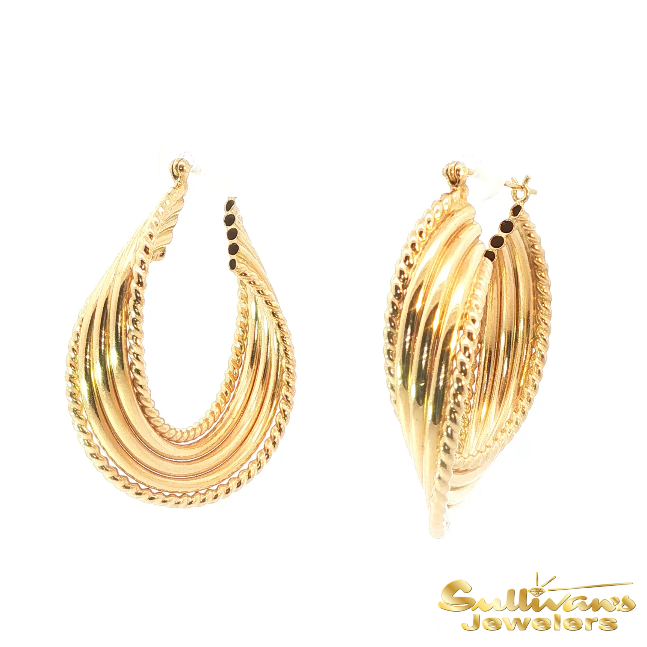 14K Yellow Gold Tube Twist Hoop Earrings