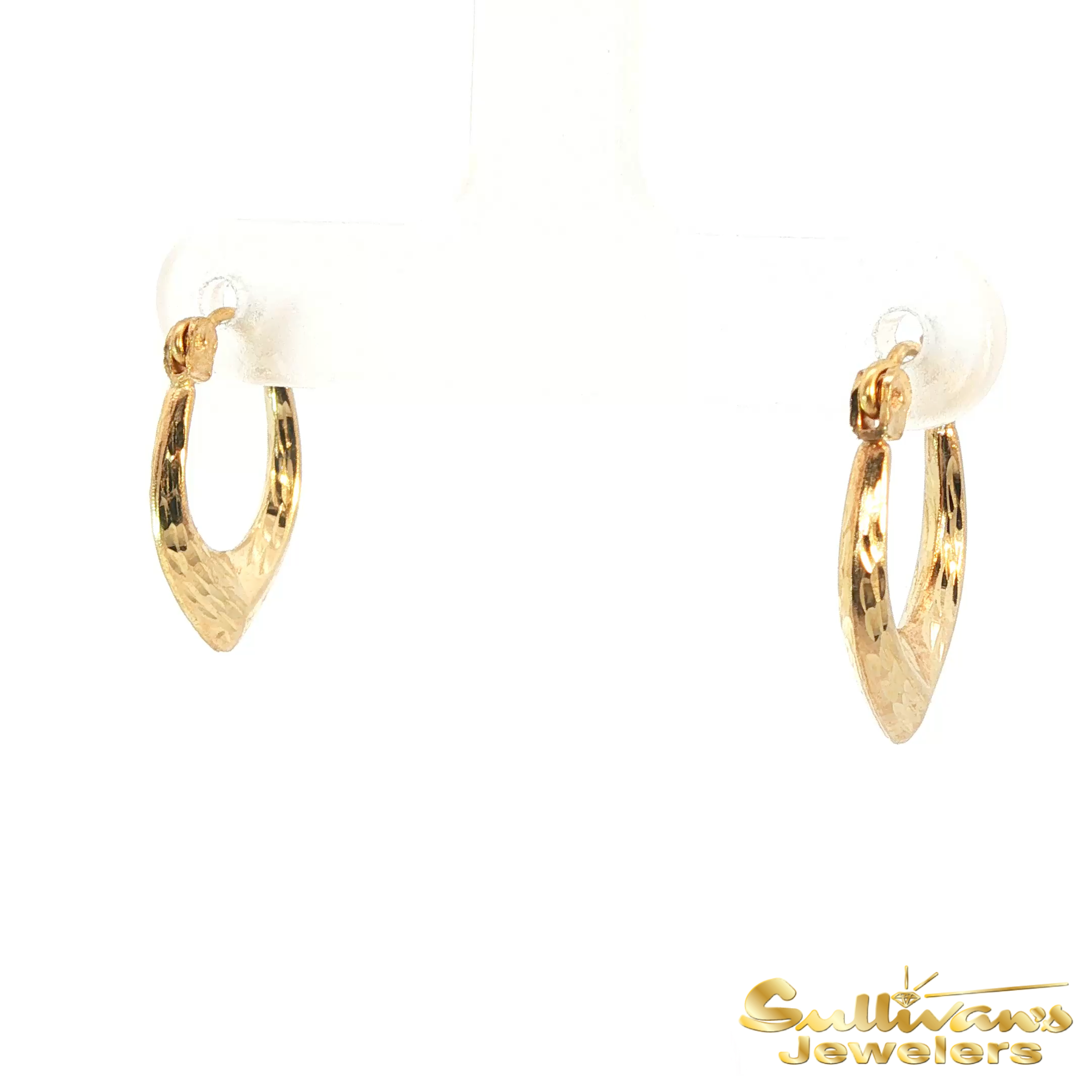14K Yellow Gold Diamond Cut V-Shaped Hoop Earrings