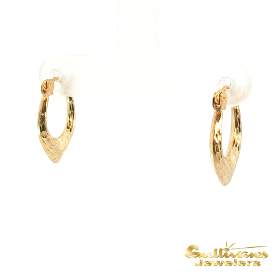 14K Yellow Gold Diamond Cut V-Shaped Hoop Earrings