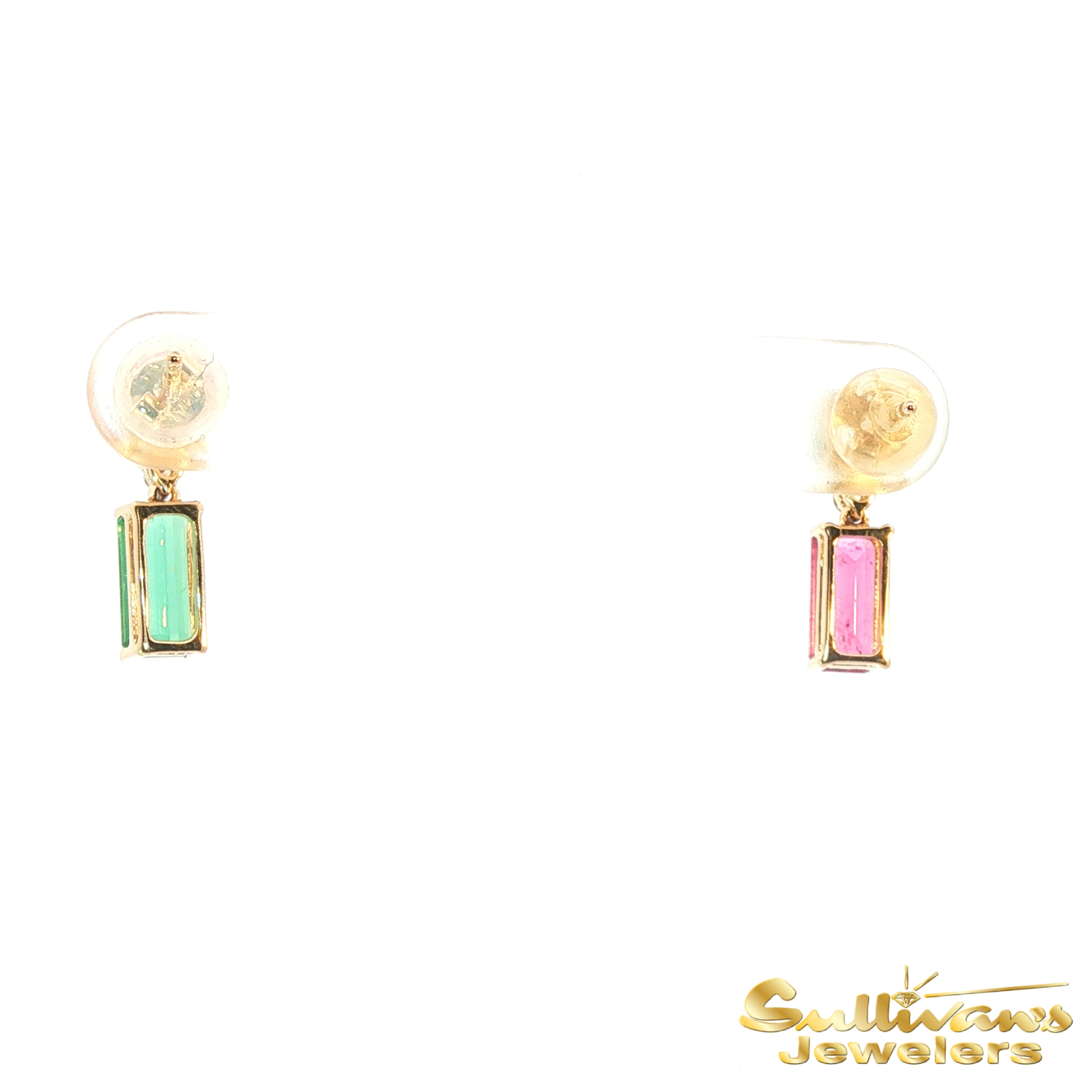 14K Yellow Gold Reverse Bicolor Tourmaline Dangle Earrings