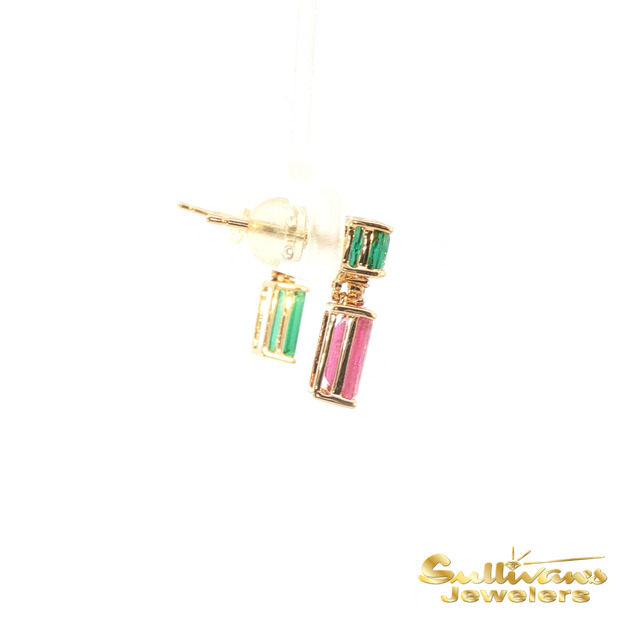 14K Yellow Gold Reverse Bicolor Tourmaline Dangle Earrings