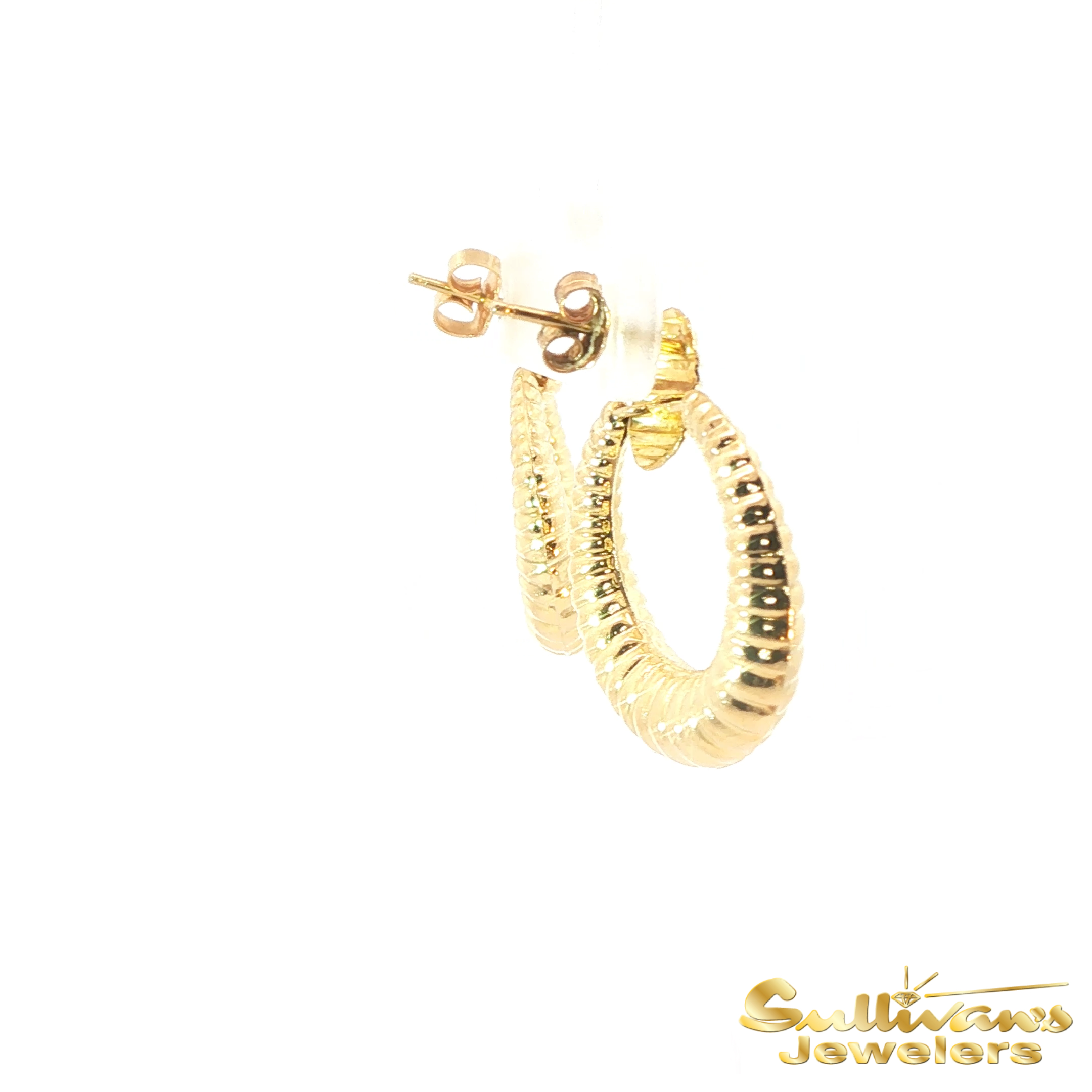 14K Yellow Gold Circle Ribbed Drop Earrings