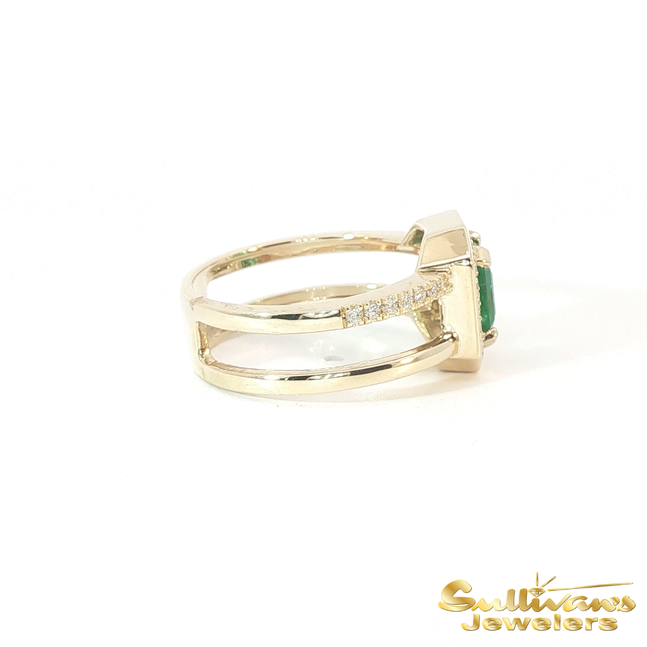 14K Yellow Gold Emerald Halo Ring
