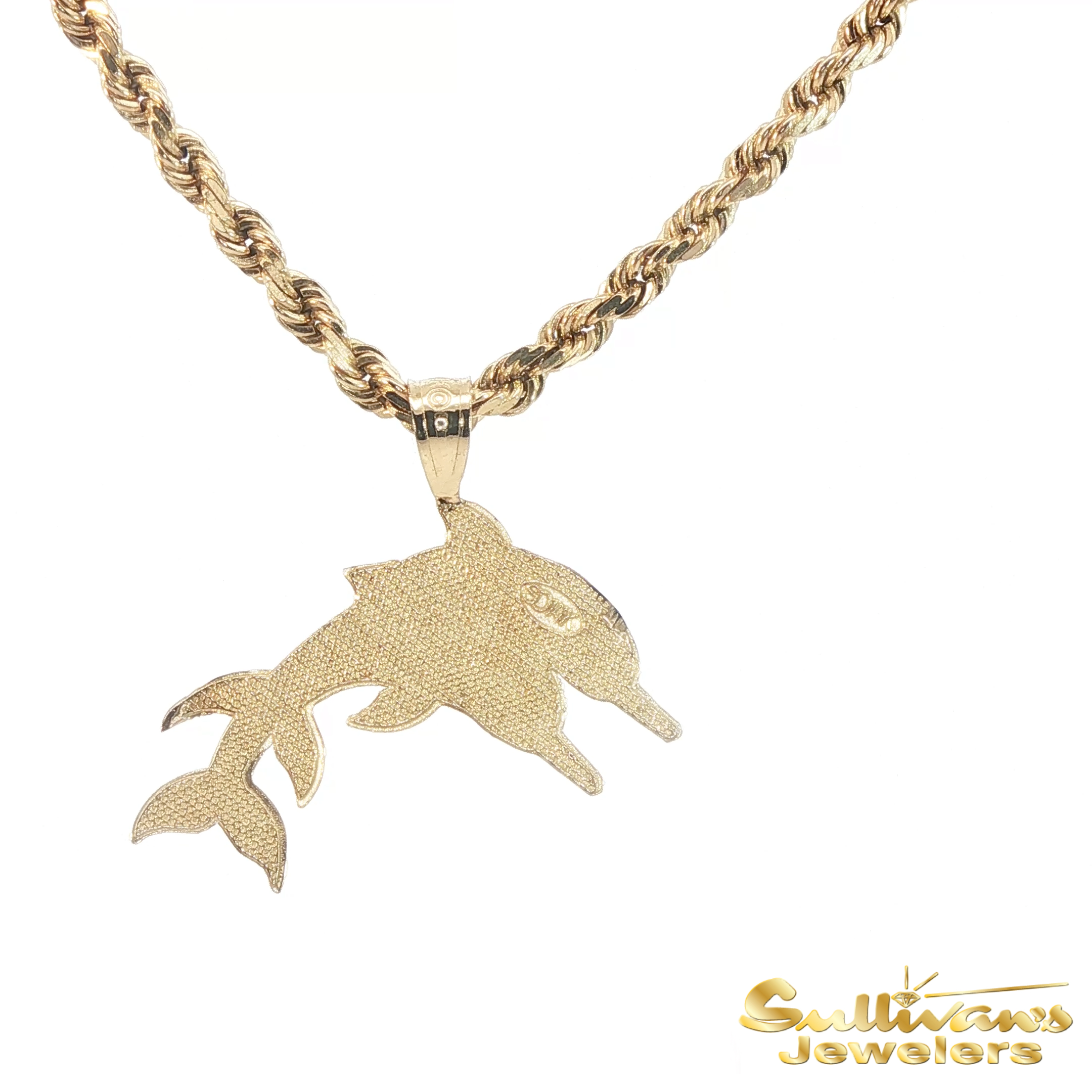 14K Yellow Gold Double Dolphin Pendant