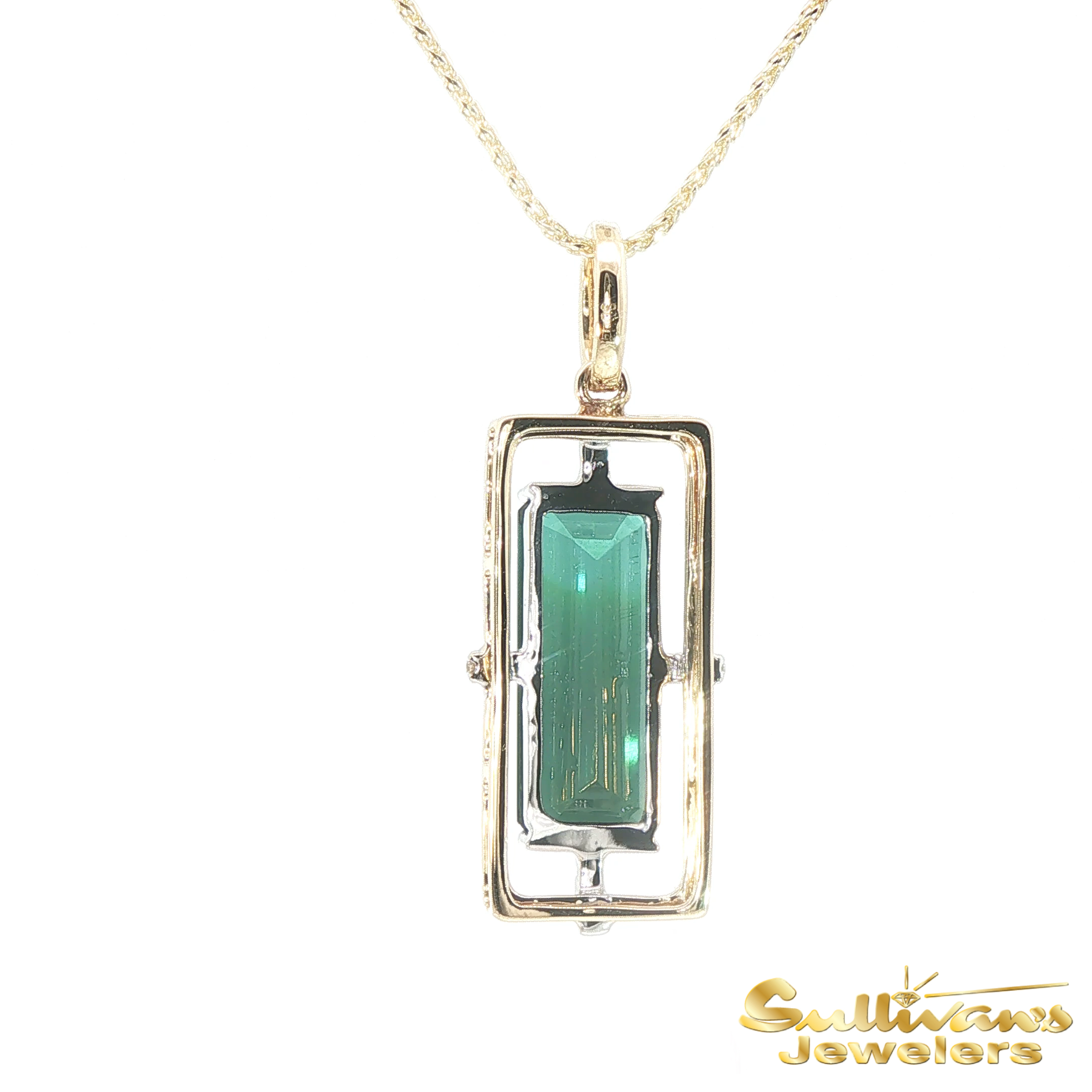 14K Two-Tone Tourmaline Frame Pendant