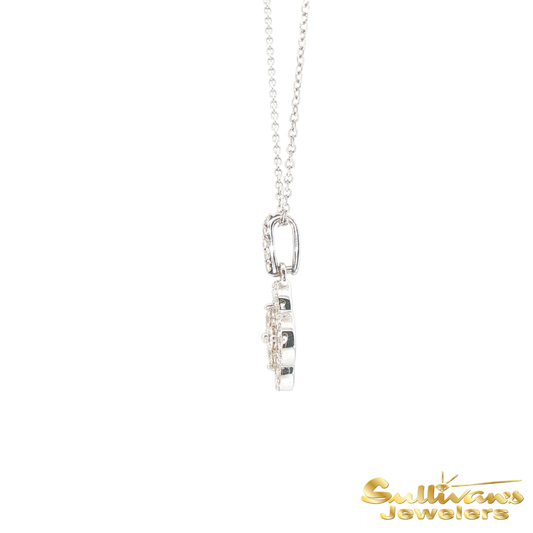 14K White Gold Clover Diamond Cluster Pendant