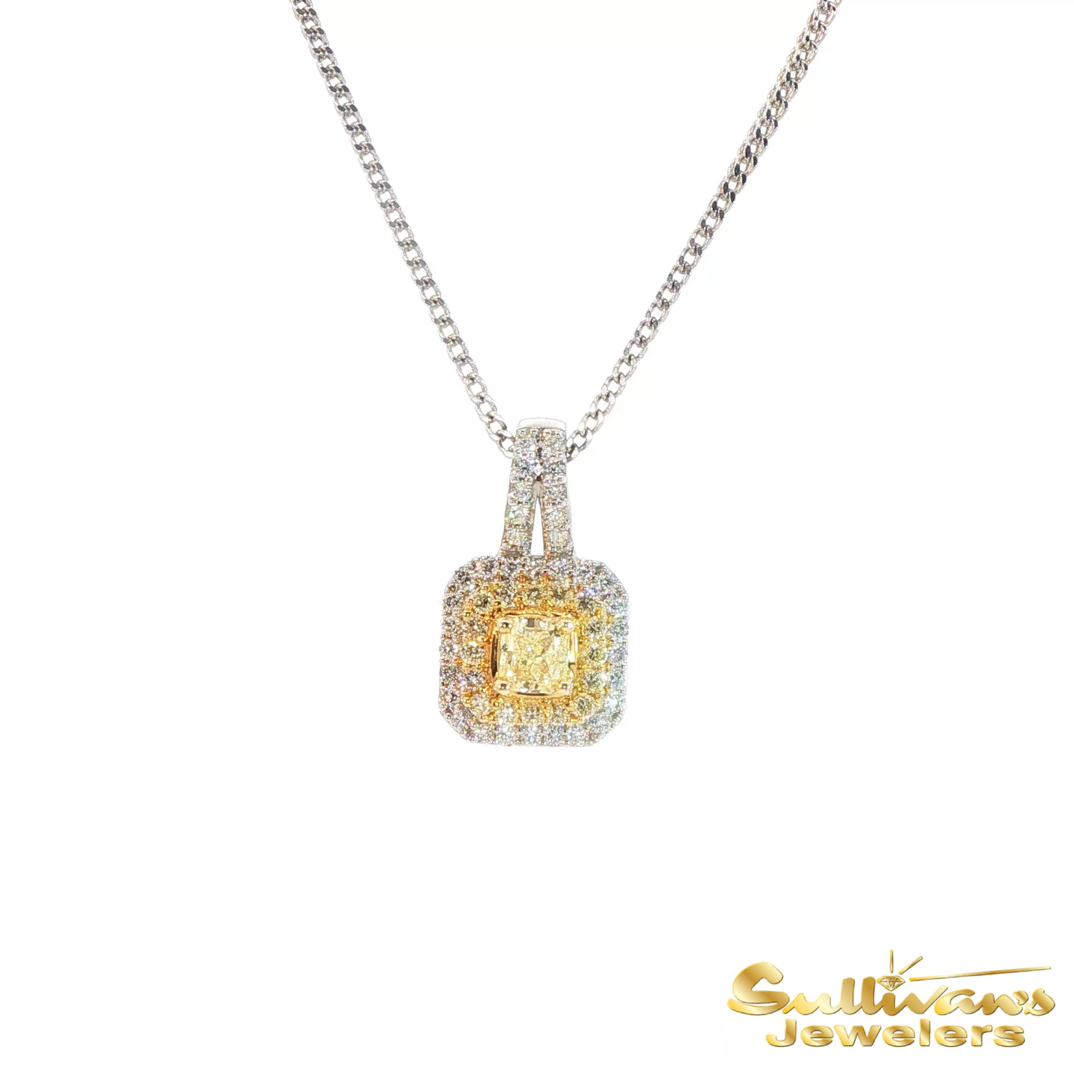 14K Two-Tone Yellow Diamond Halo Pendant